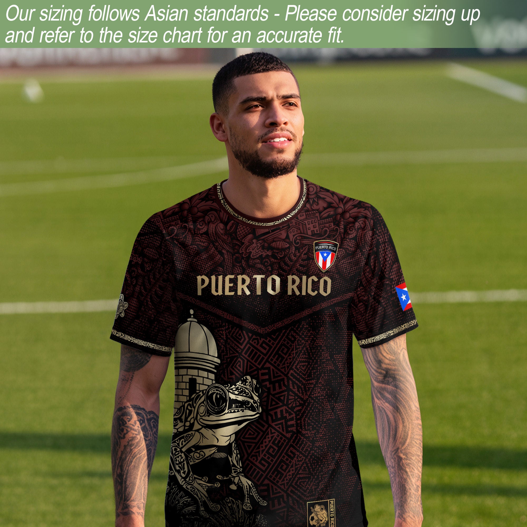 Puerto Rico Maroon Gold Coqui Frog Garita Taino Sun National Heritage Soccer Jersey