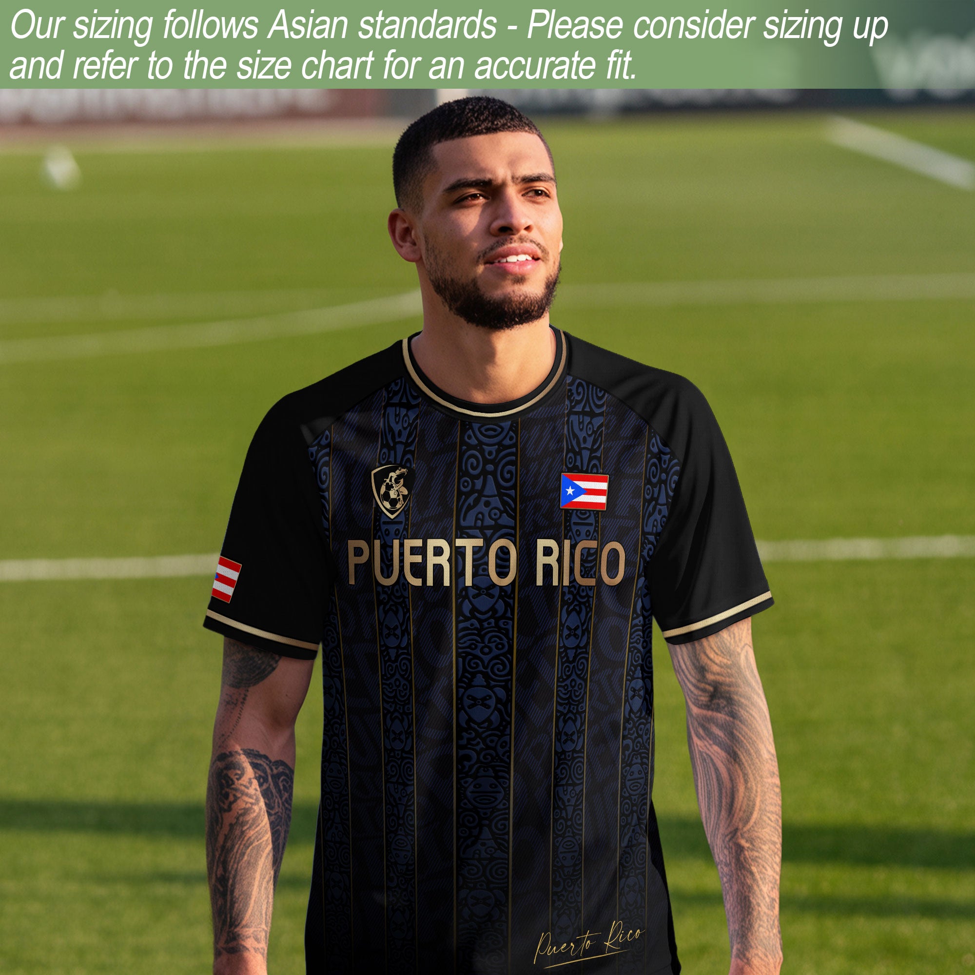 Navy Puerto Rico Soccer Jersey Taino Heritage Gold Coqui Print Boricua Football Shirt Men
