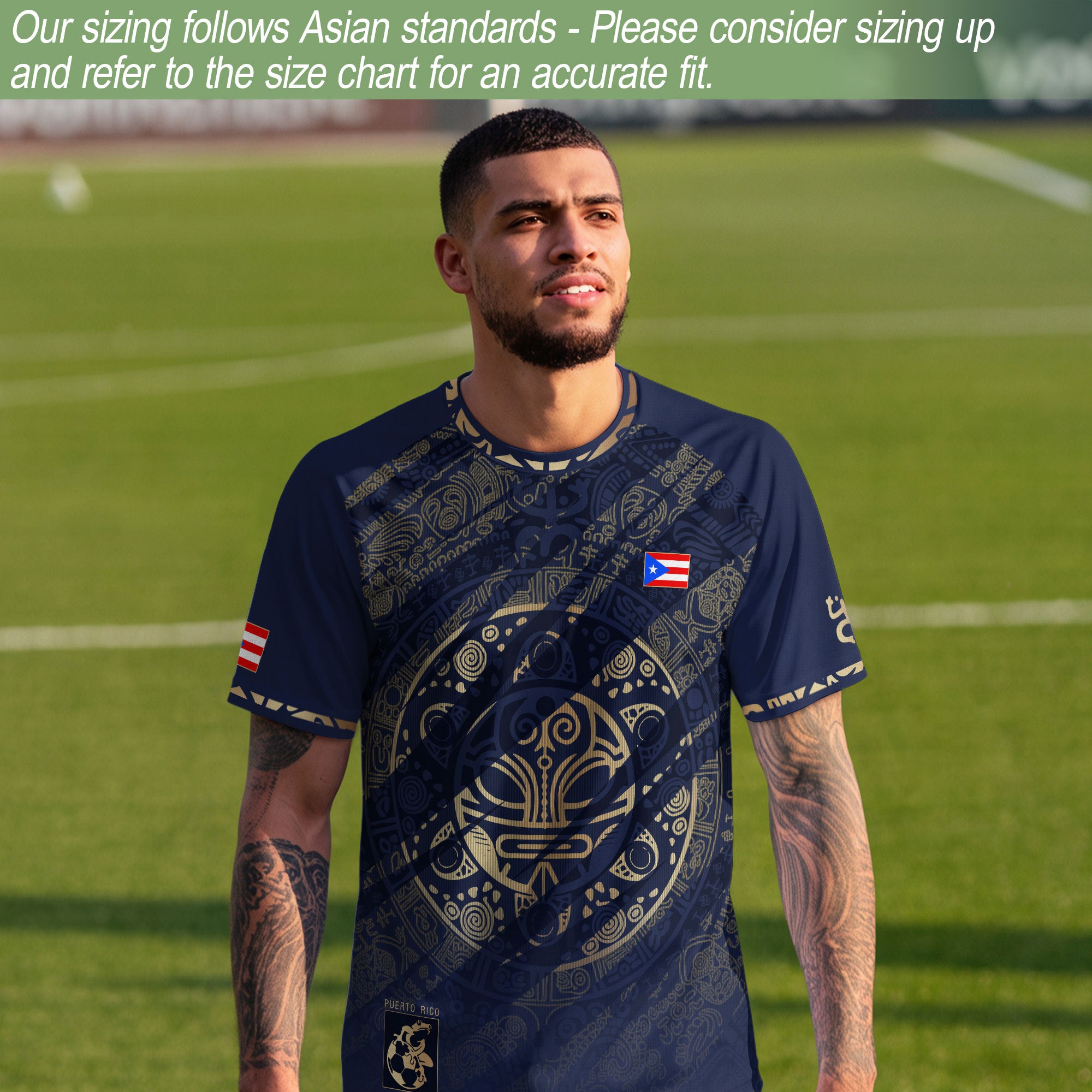 Puerto Rico Soccer Jersey Taino Sun Navy Gold Football Shirt Boricua Apparel Men Gift