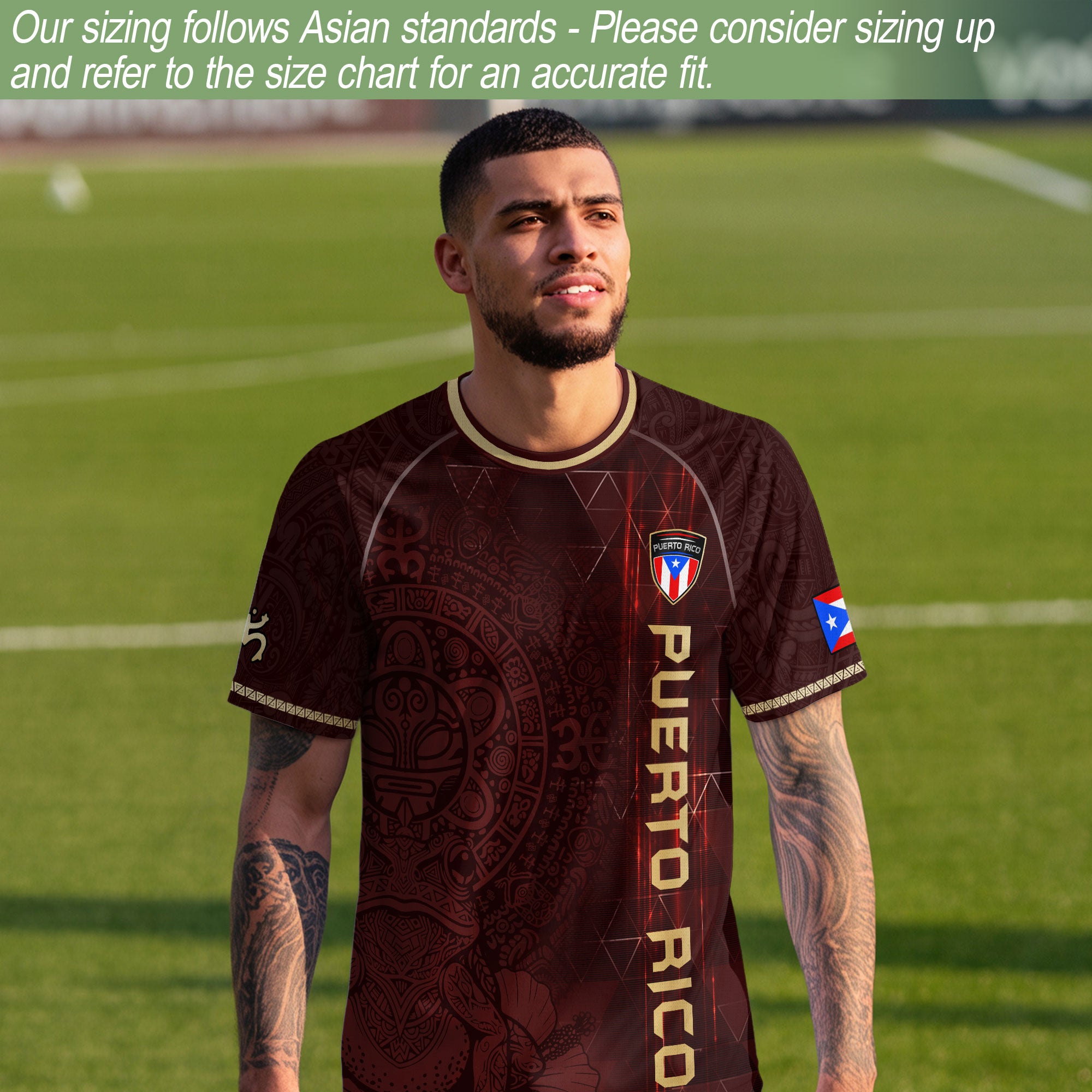 Puerto Rico Maroon Gold Coqui Frog Taino Sun National Heritage Boricua Soccer Jersey