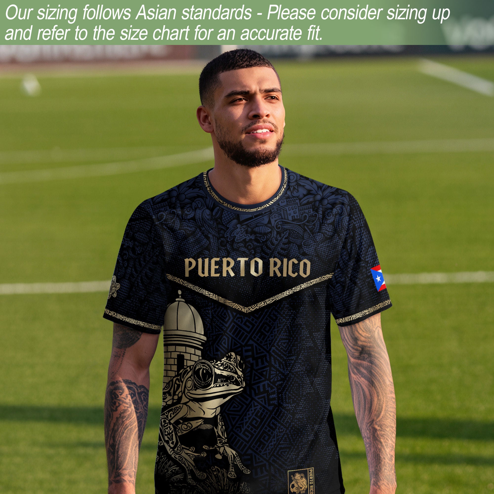 Puerto Rico Navy Gold Coqui Frog Garita Taino Sun National Heritage Camiseta de fútbol
