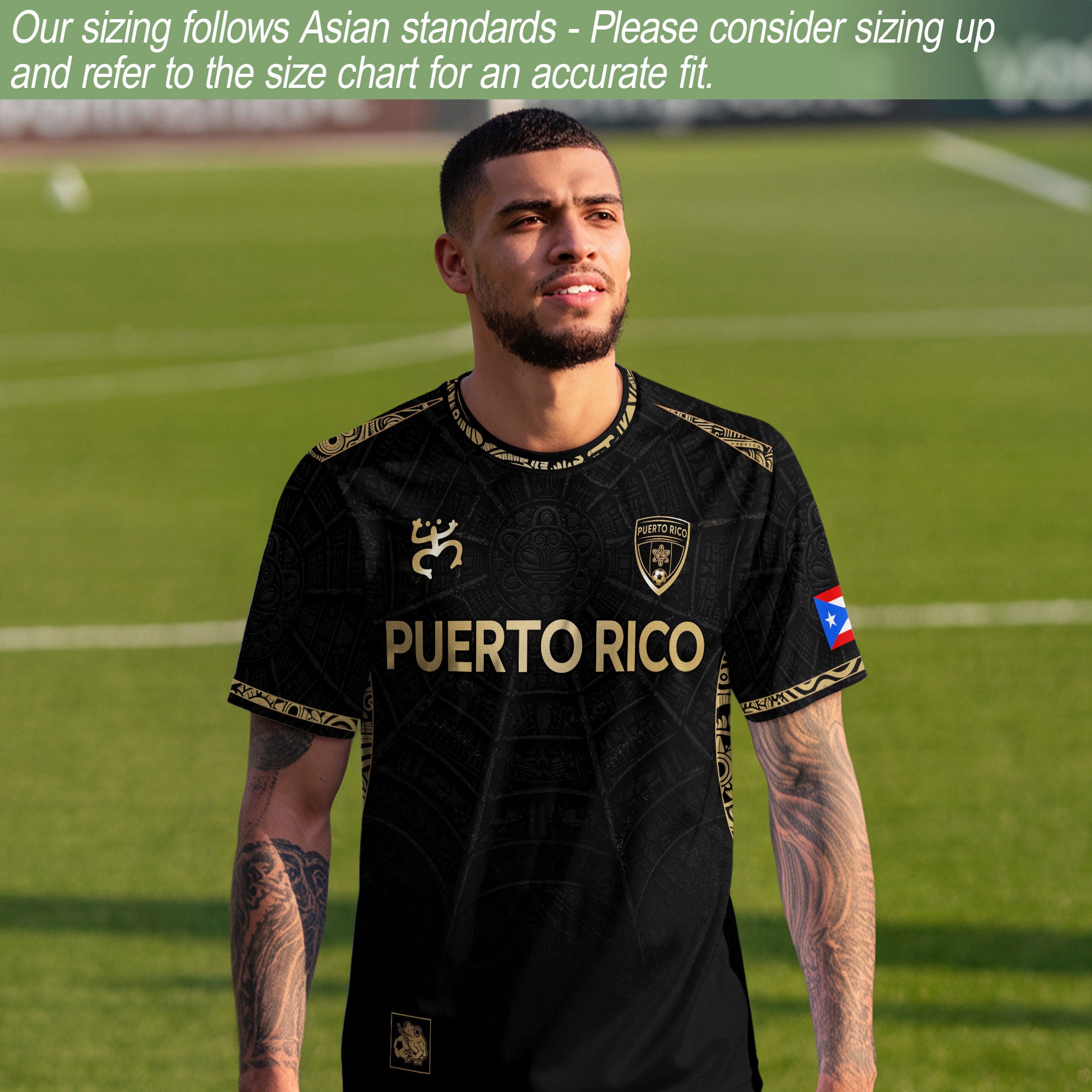Puerto Rico Soccer Jersey Black Gold Taino Sun Heritage Football Shirt