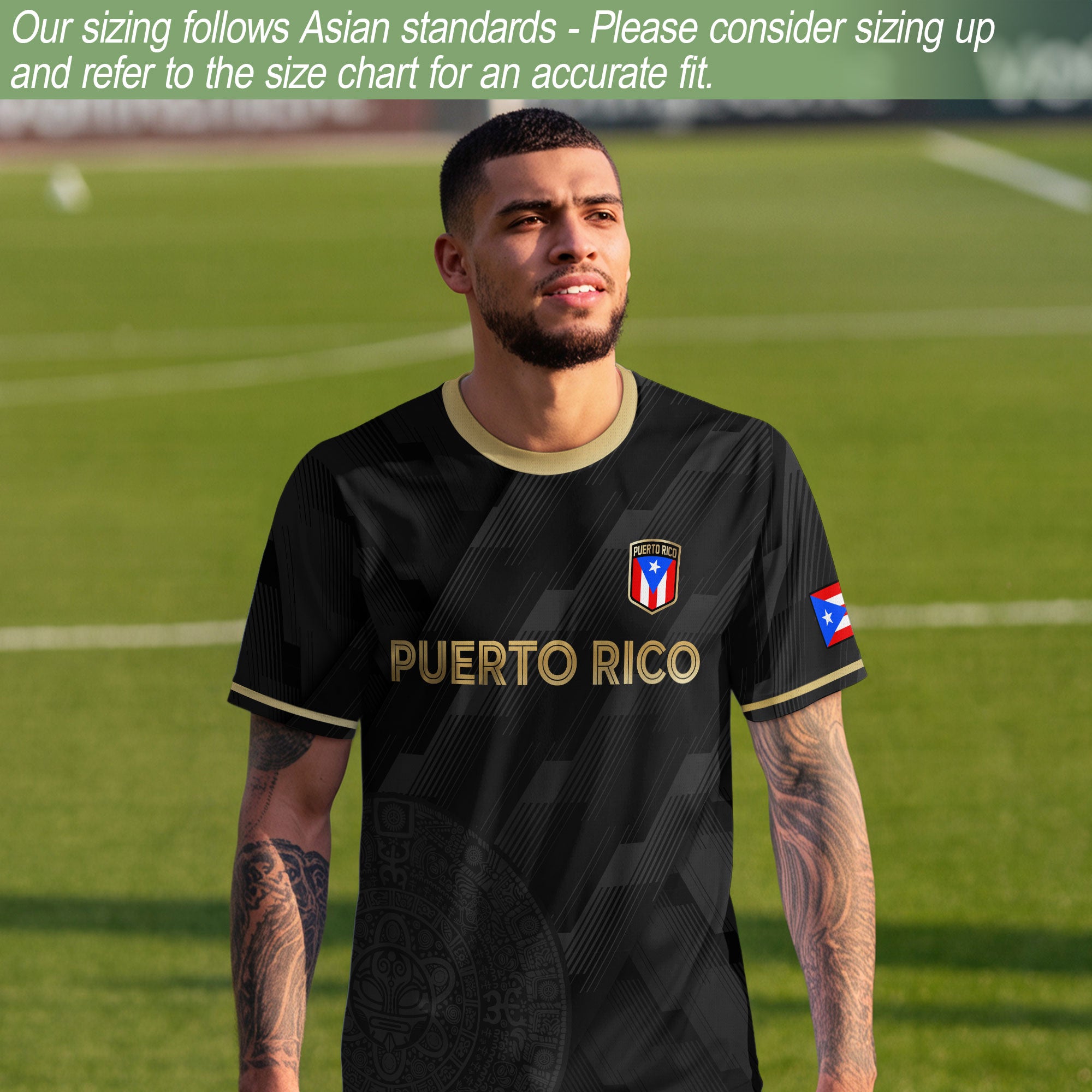 Puerto Rico Flag Boricua Taino Tribal Mask Gold Black National Pride Soccer Jersey