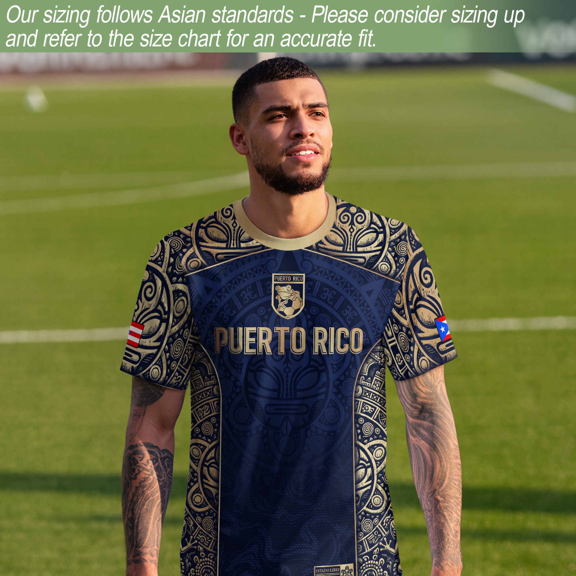 Puerto Rico Flag Boricua Taino Tribal Mask Coqui Navy Gold Pride Soccer Jersey
