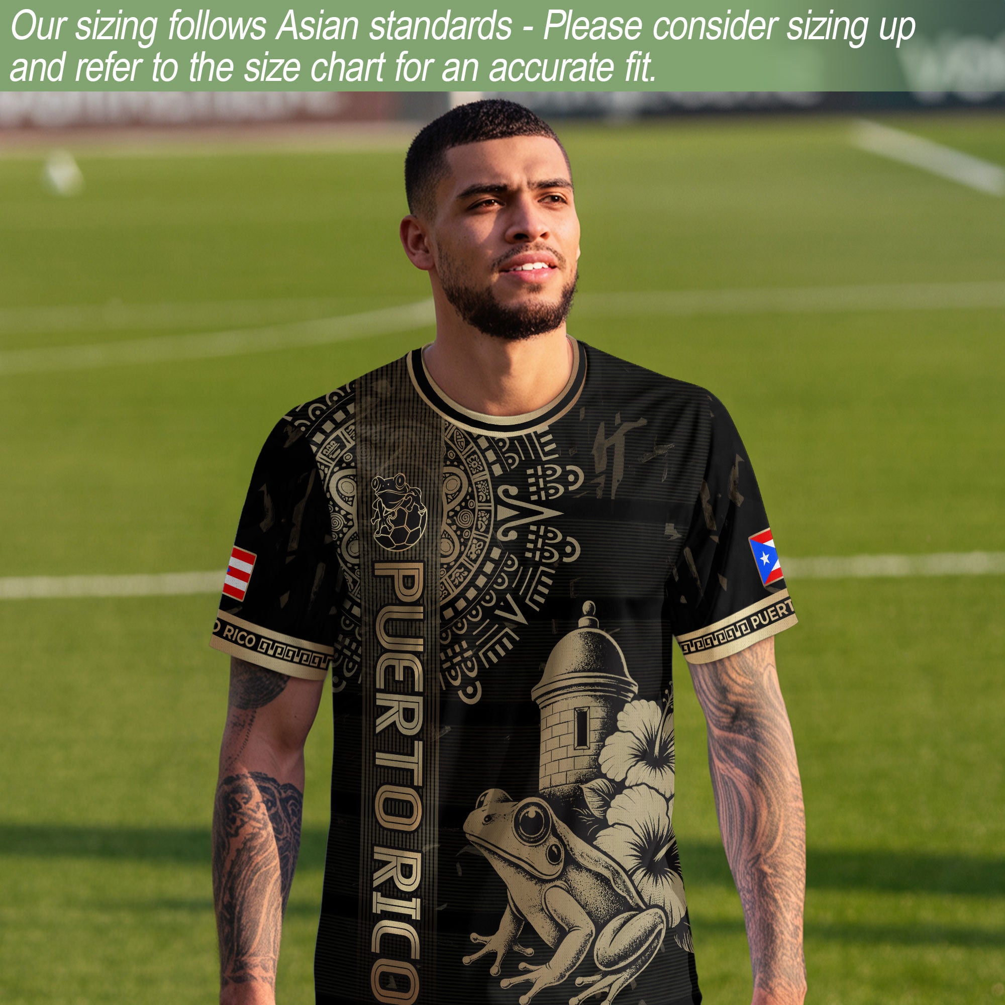 Camiseta de fútbol con máscara taína boricua azul marino de Puerto Rico, bandera tribal, orgullo nacional