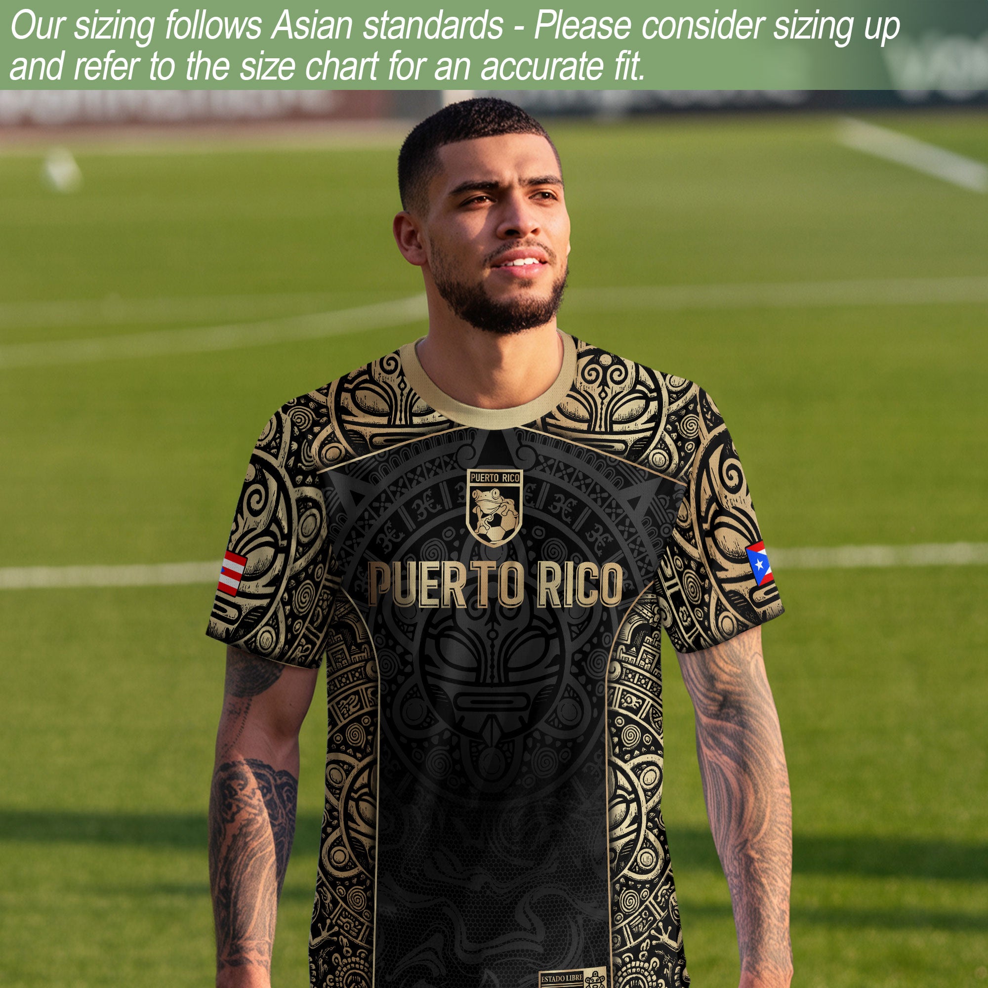 Puerto Rico Boricua Coqui Frog Taino Tribal Black Gold National Soccer Jersey