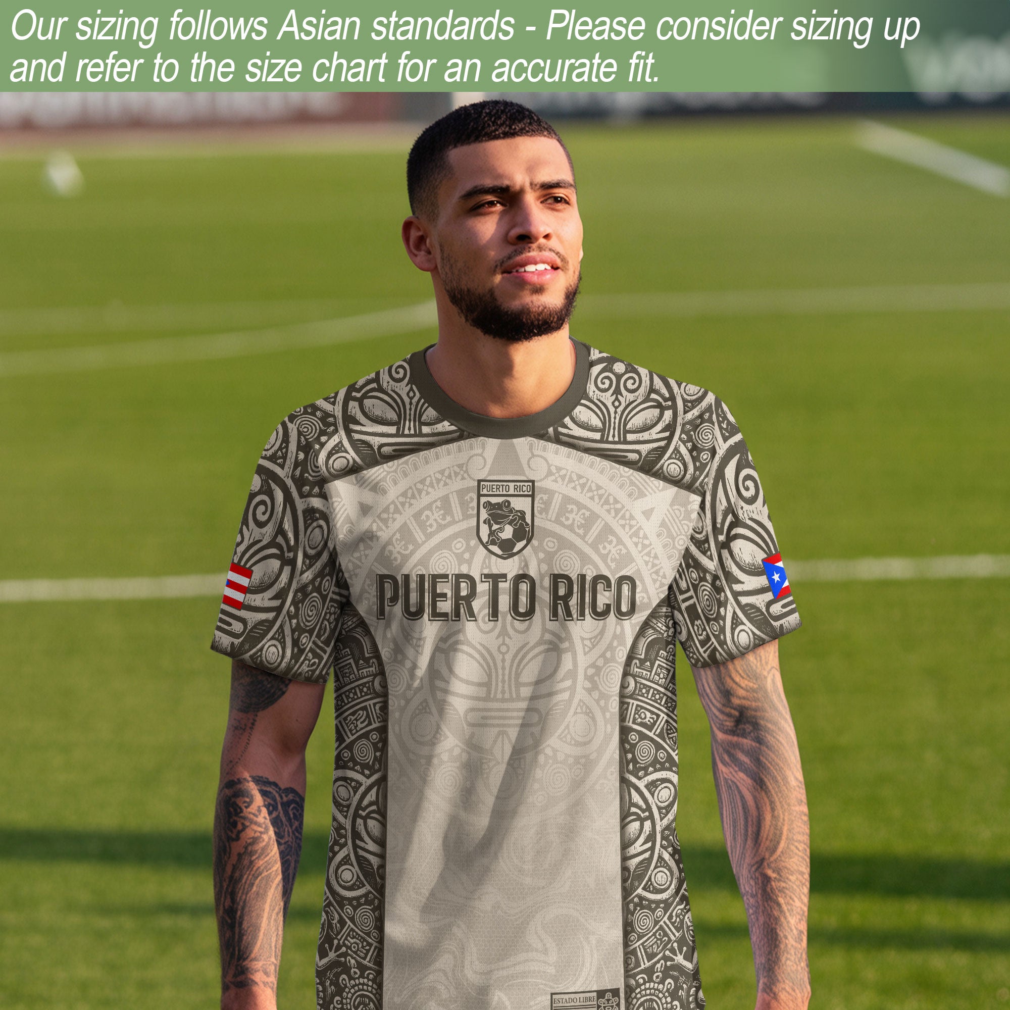 Puerto Rico Boricua Coqui Frog Taino Tribal Beige Gold National Soccer Jersey