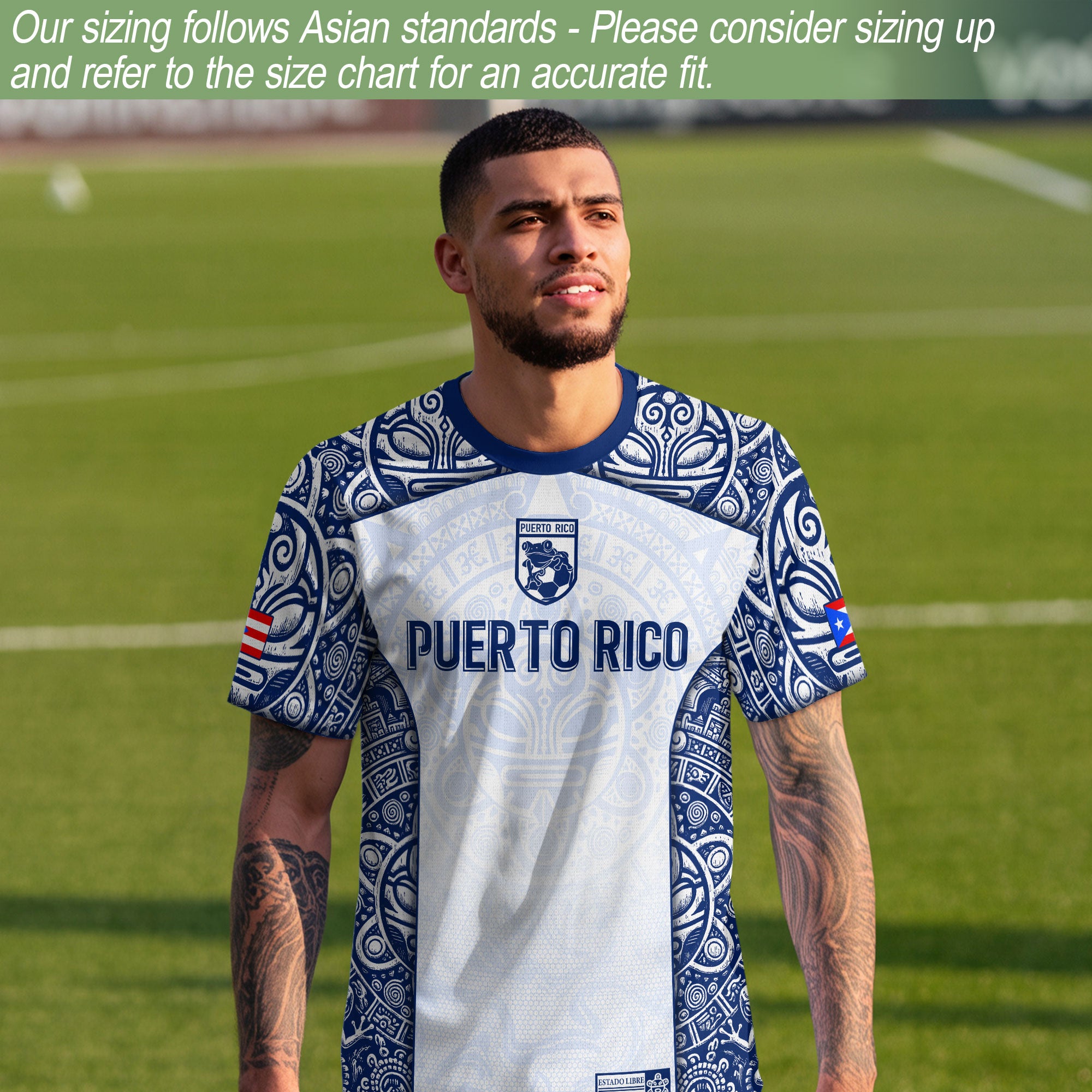 Puerto Rico Boricua Coqui Frog Taino Tribal White Royal Blue National Soccer Jersey