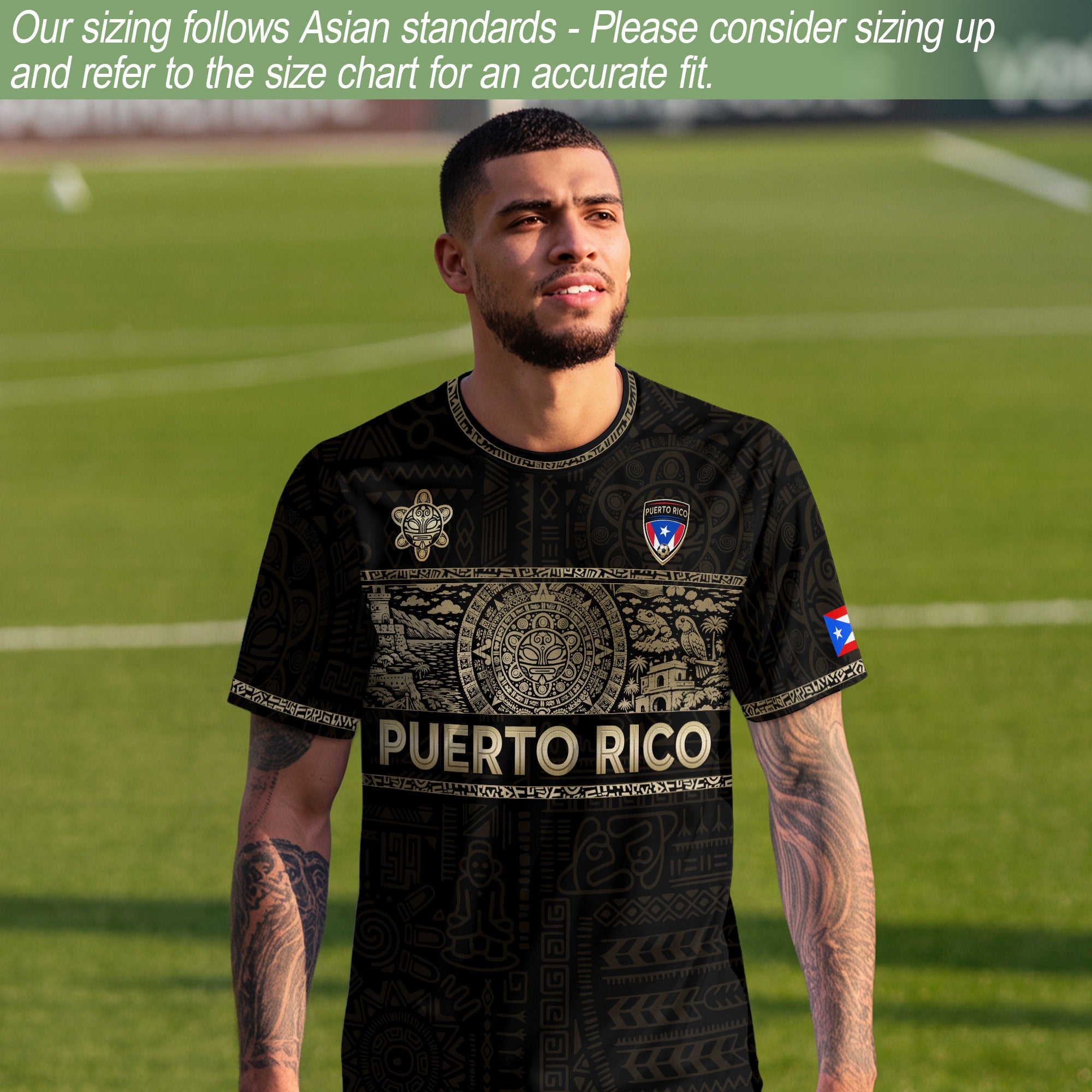 Puerto Rico Soccer Jersey - Black Taino Culture Heritage Gold Edition Football Shirt