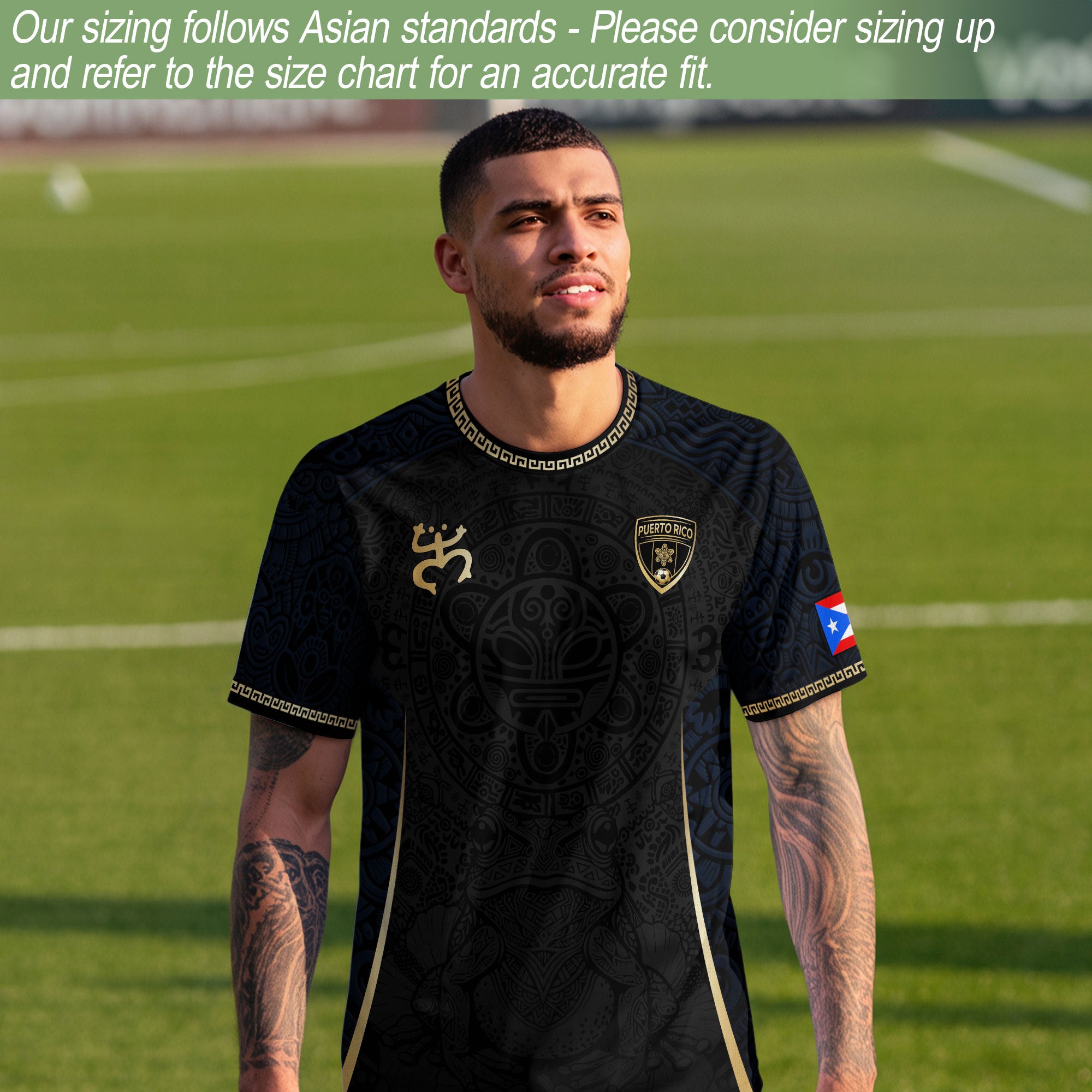 Puerto Rico Soccer Jersey - Elite Navy Gold Taino Symbol Boricua Heritage Apparel