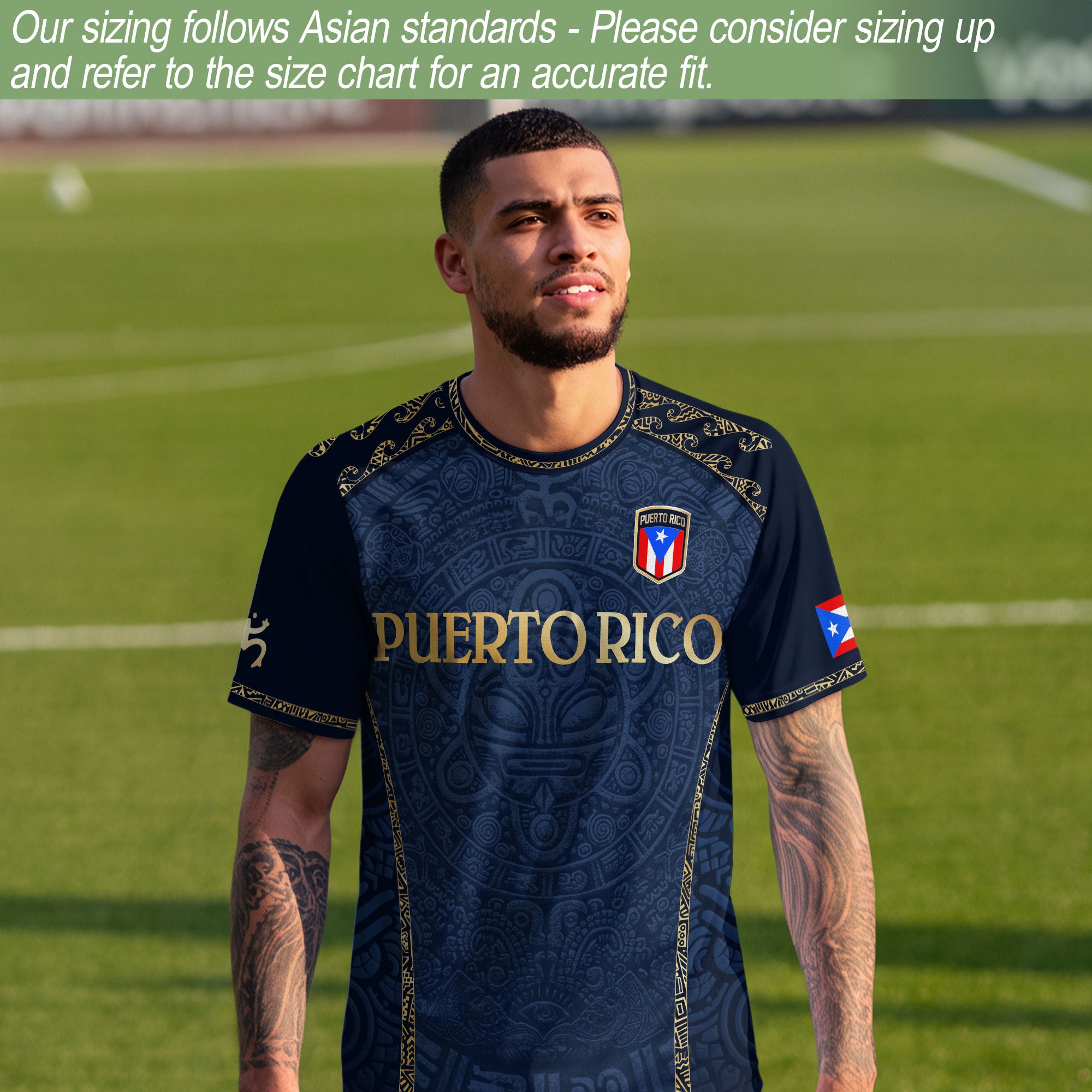Puerto Rico Soccer Jersey - Navy and Gold Taino Sun Heritage Football Shirt