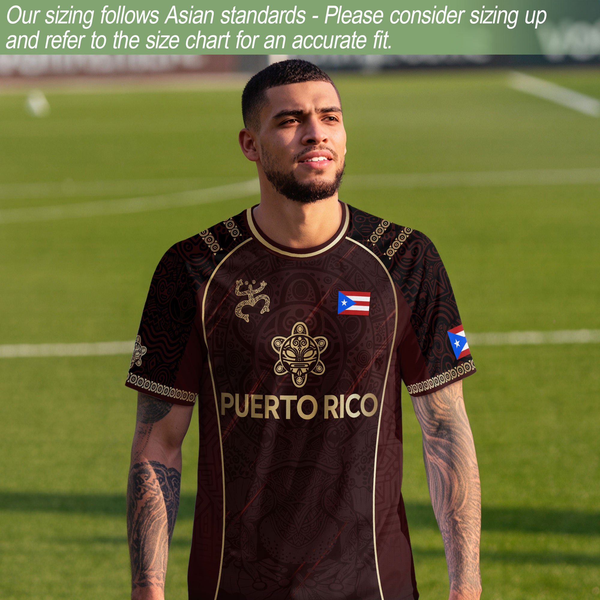 Puerto Rico Soccer Jersey - Maroon Taino Art Coqui Frog Boricua Pride Shirt