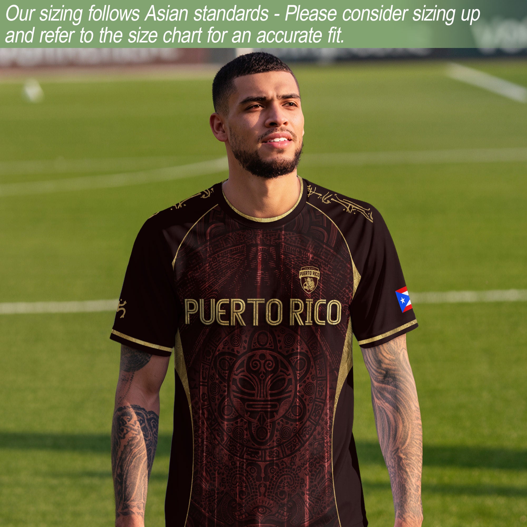 Puerto Rico Soccer Jersey - Elite Maroon Gold Edition Taino Symbol Training Heritage Shirt
