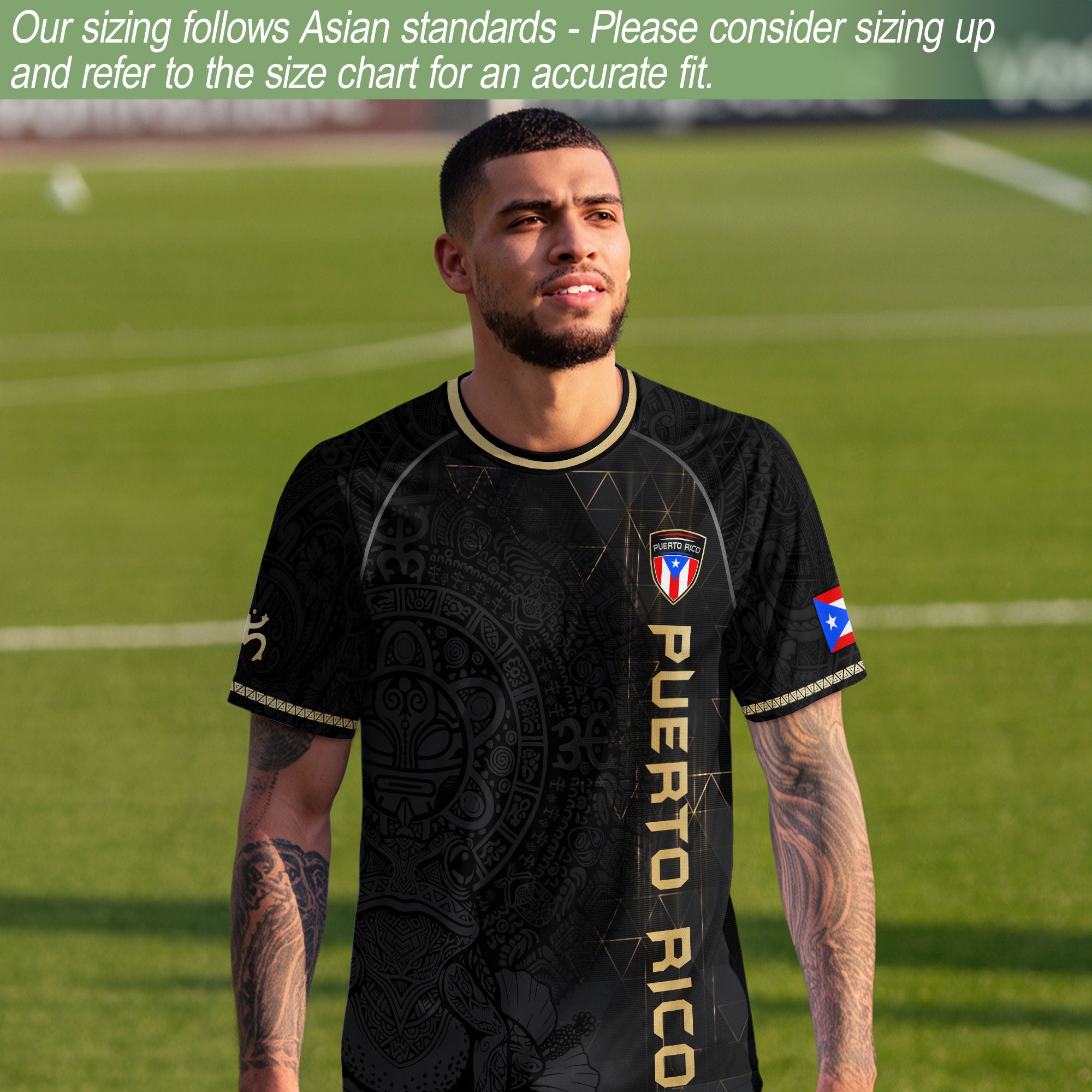 Camiseta de fútbol con máscara taína boricua azul marino de Puerto Rico, bandera tribal, orgullo nacional
