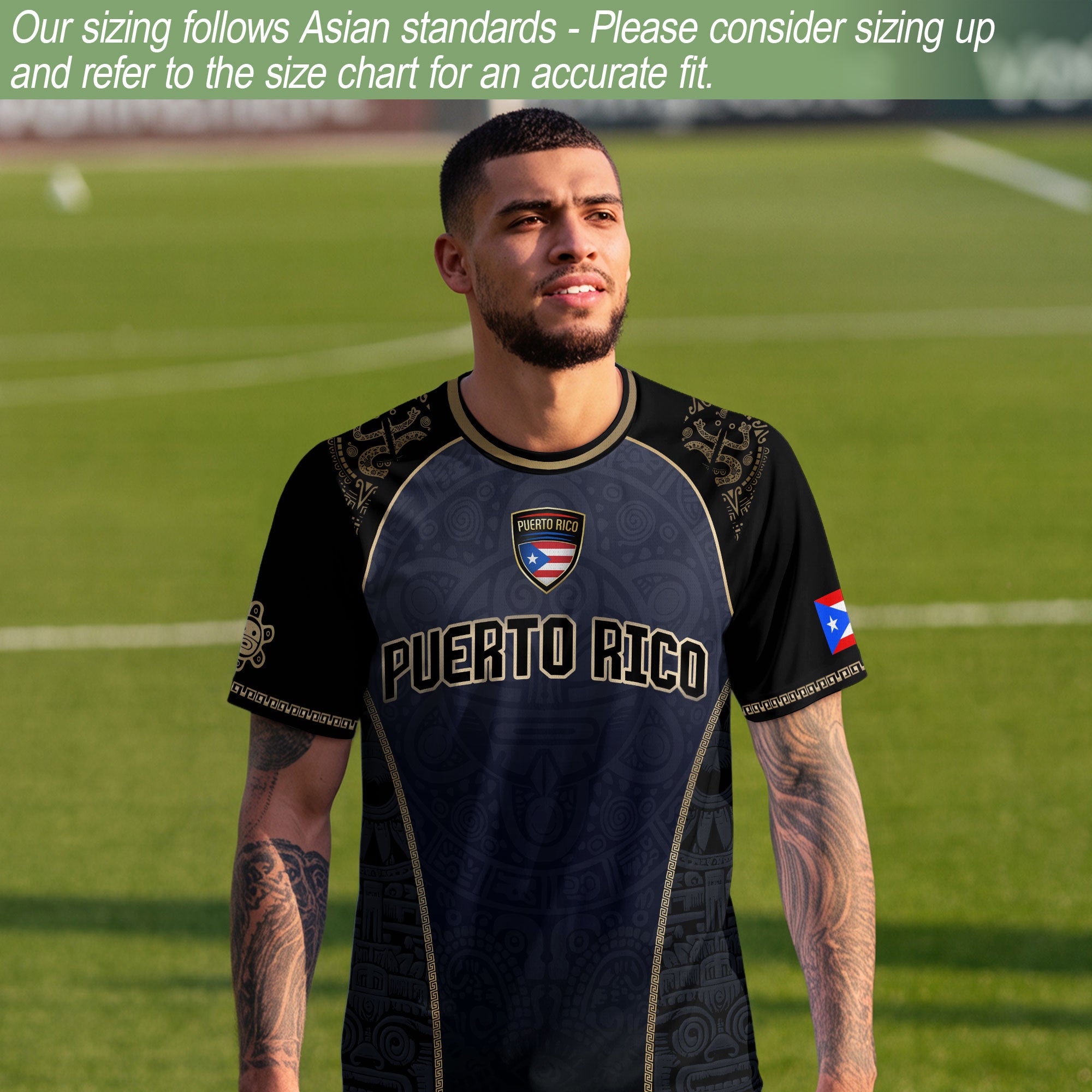 Puerto Rico Heritage Navy Gold Taino Graphic Pattern Coqui Pride Soccer Jersey