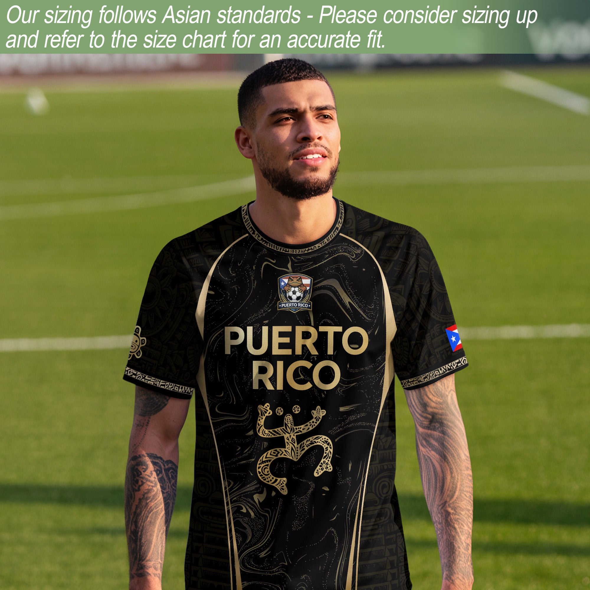 Puerto Rico Heritage Black Gold Coqui Taino Graphic Marble Pattern Pride Soccer Jersey
