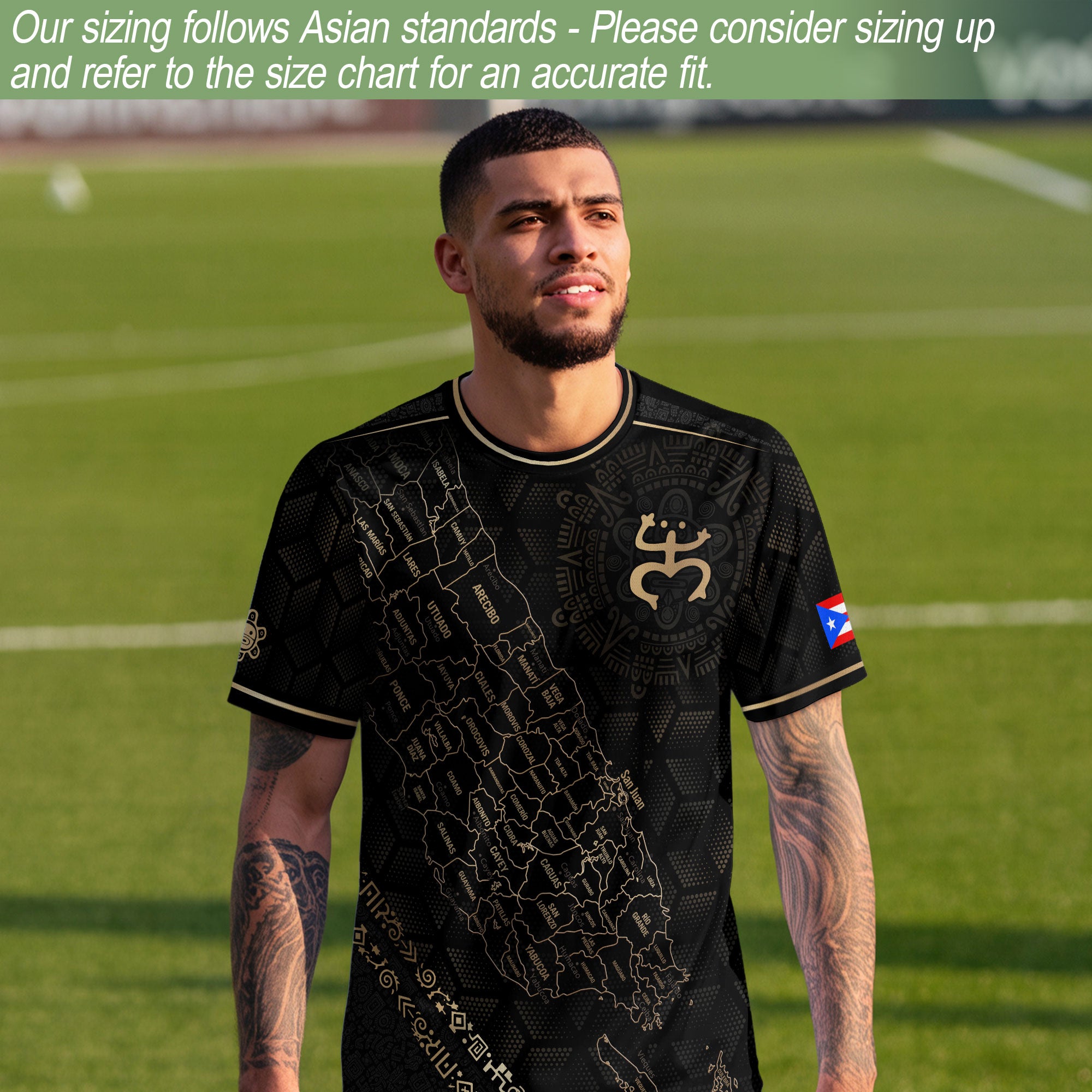 Puerto Rico Heritage Orgullo Boricua Black Gold Detailed Island Map Coqui Soccer Jersey