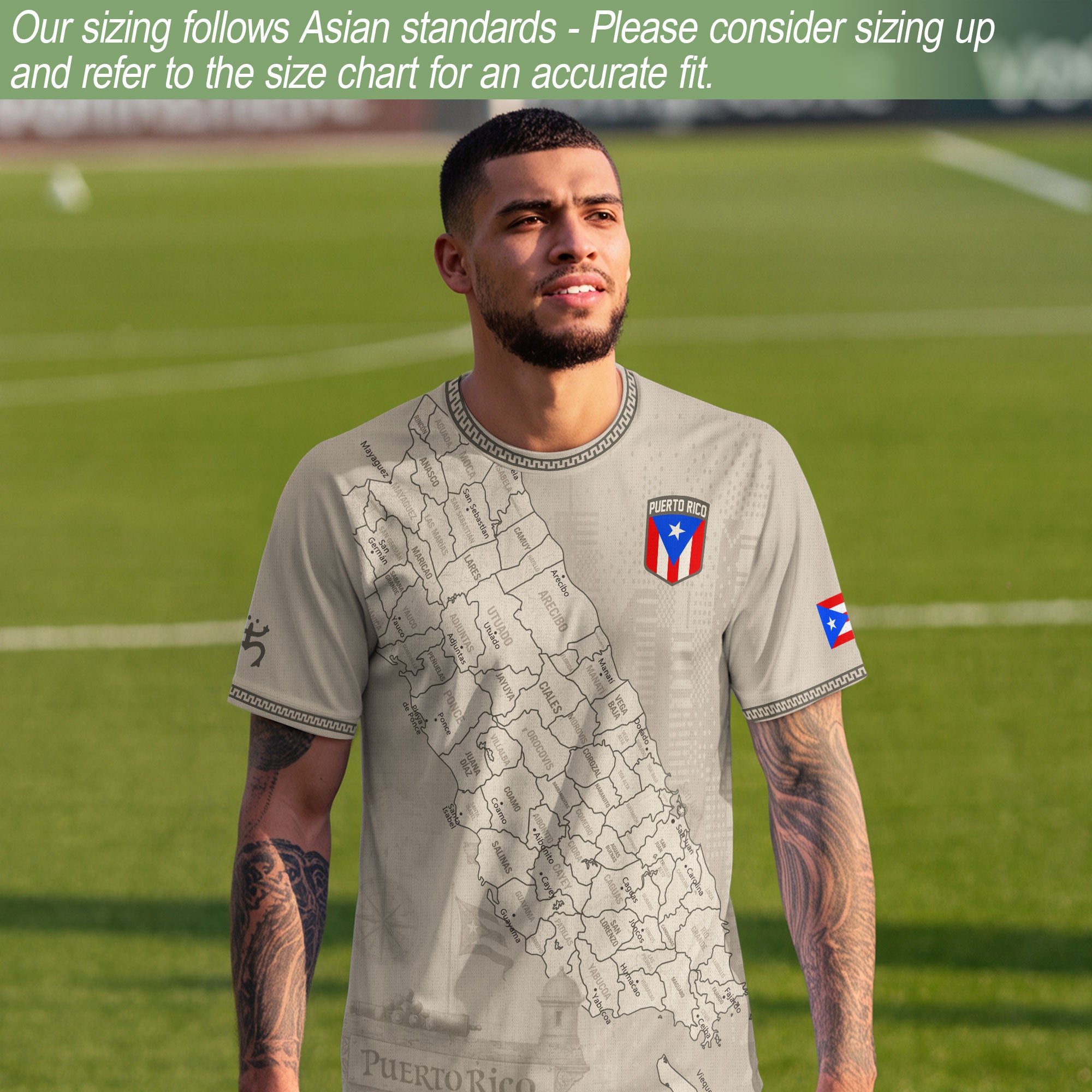 Puerto Rico Heritage Orgullo Boricua Beige Detailed Island Map Culture Soccer Jersey