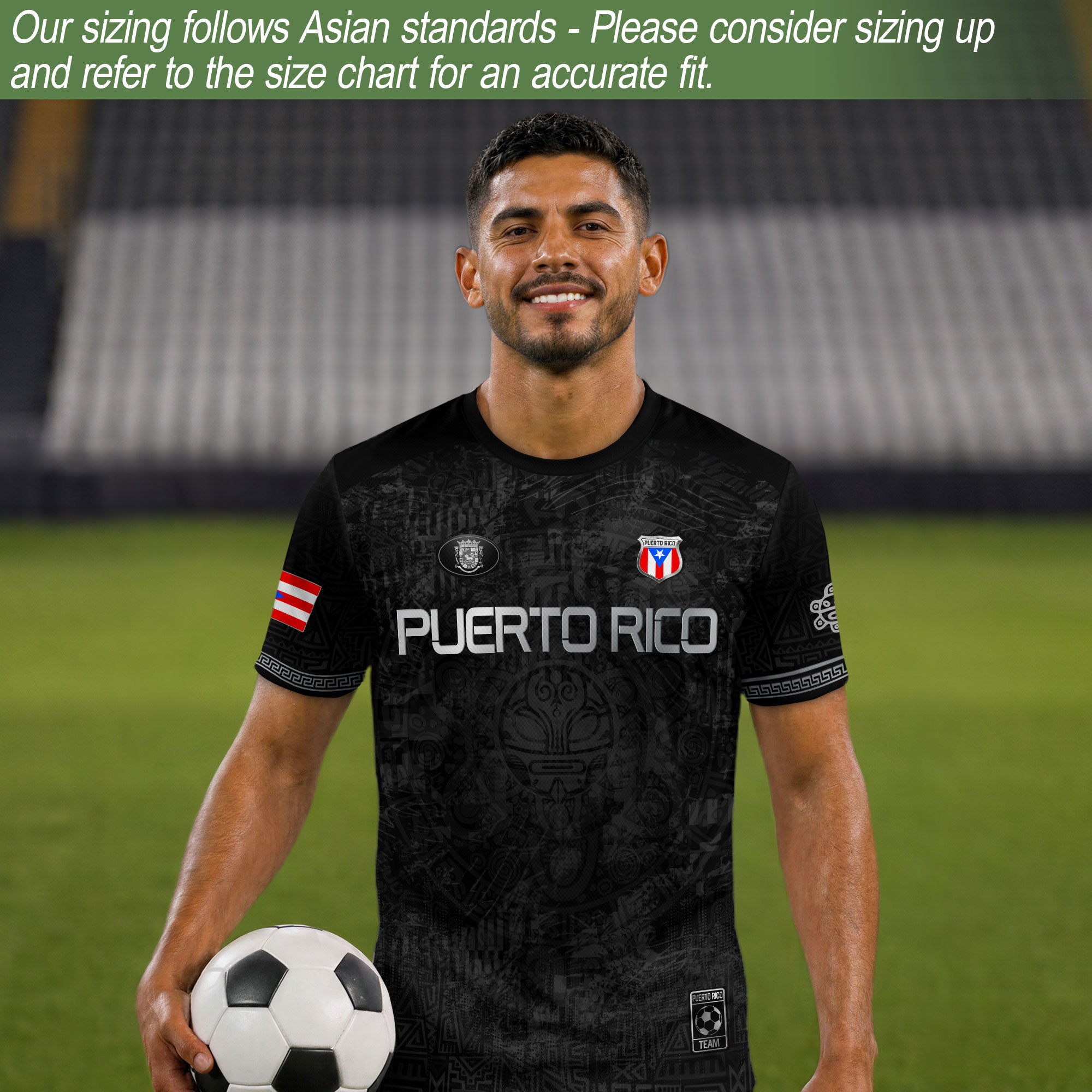 Black Puerto Rico Soccer Jersey Taino Tribal Design & Coqui Emblem Edition