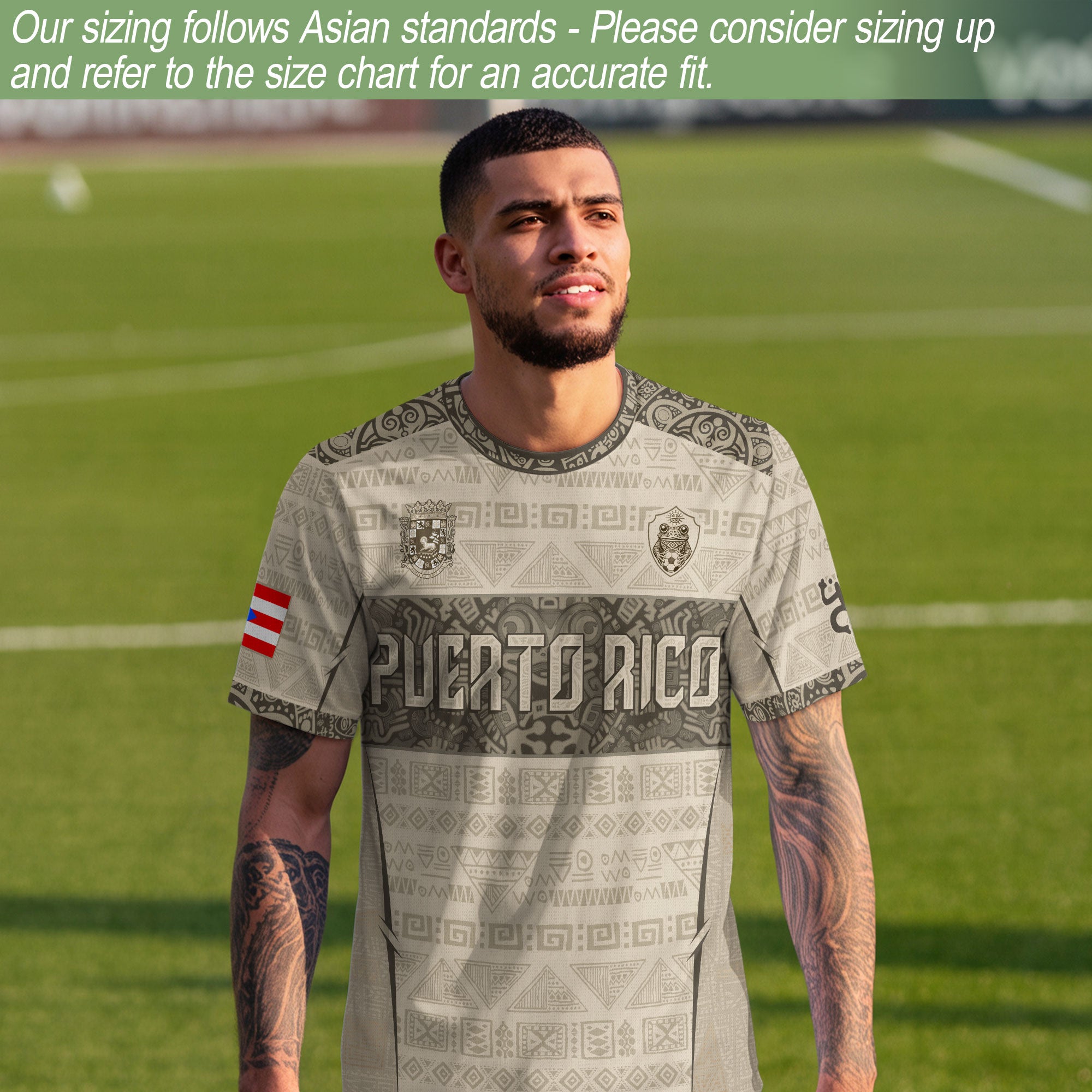 Puerto Rico Soccer Jersey Sandstone - Taino Sun Tribal Pattern - Beige Football Shirt