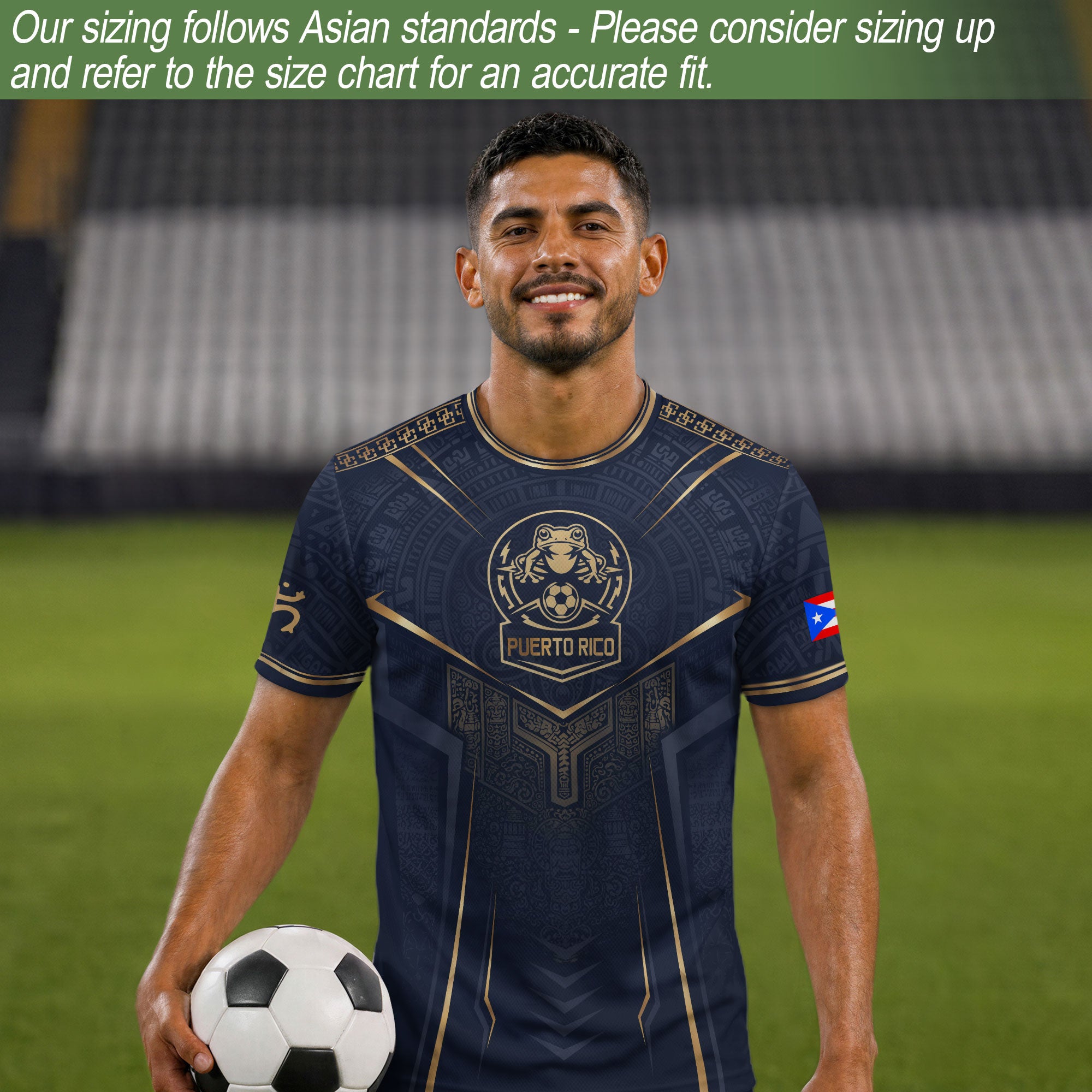 Puerto Rico Soccer Jersey - Navy Gold Taino Coqui Frog Crest Heritage Football Shirt