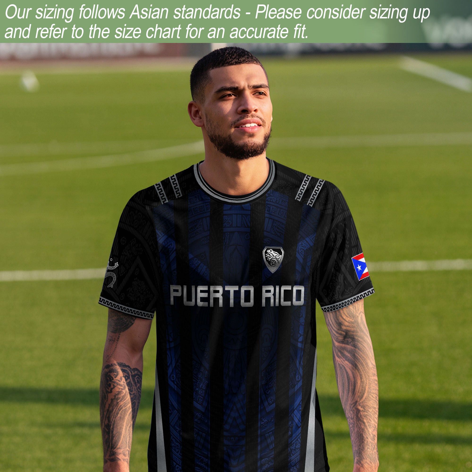 Puerto Rico Soccer Jersey - Midnight Navy & Black Taino Sun Symbol Midnight Blue Training Jersey