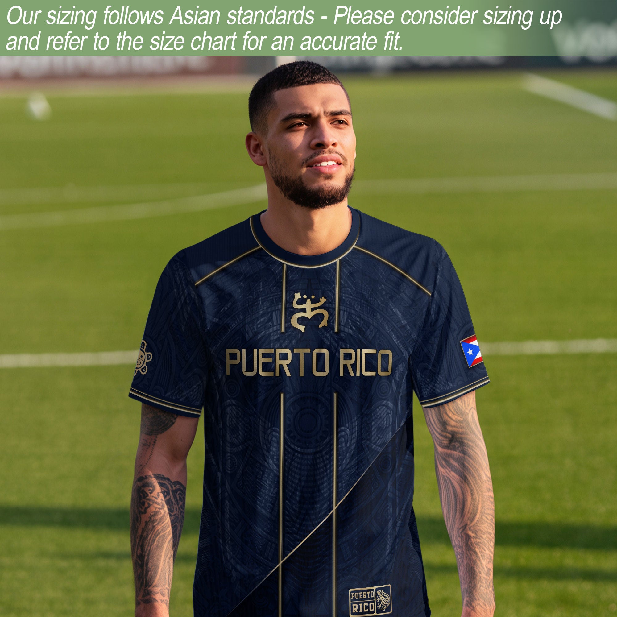Puerto Rico Soccer Jersey - Elite Navy Gold Taino Pattern Boricua Pride Top