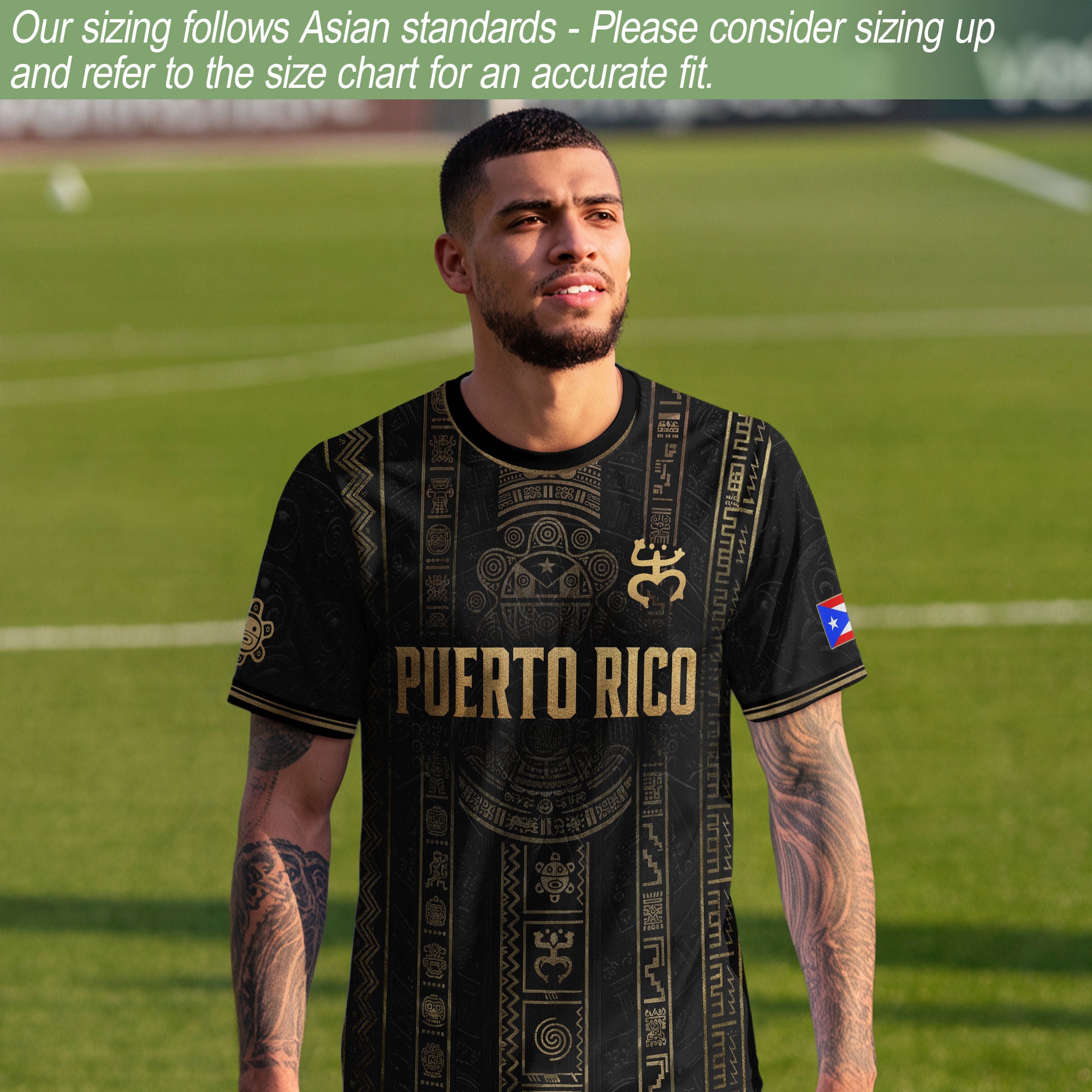 Black Puerto Rico Soccer Jersey Taino Heritage Petroglyph Football Shirt
