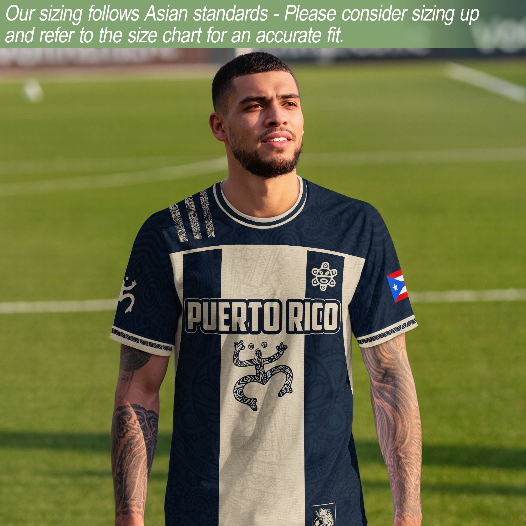 Puerto Rico Soccer Jersey Navy Beige Taino Coqui Flag PR Football Shirt Heritage Gift