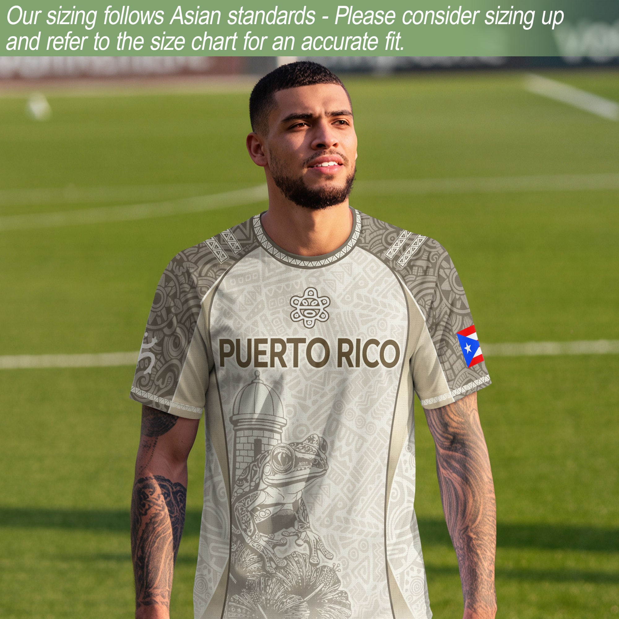 Puerto Rico Beige Soccer Jersey Coqui Tribal Boricua Pride Football Shirt Unisex