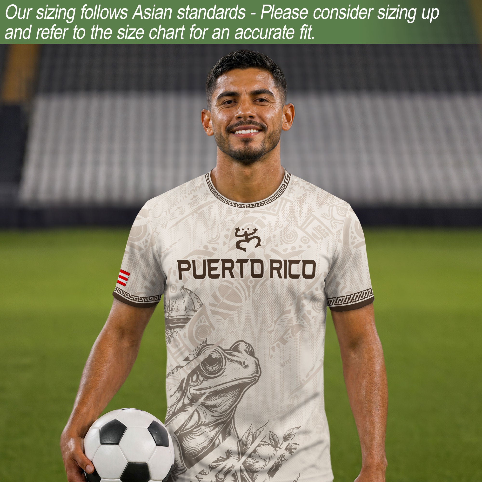 Puerto Rico Soccer Jersey Beige Taino Turtle El Morro Fortress Coqui Frog Shirt