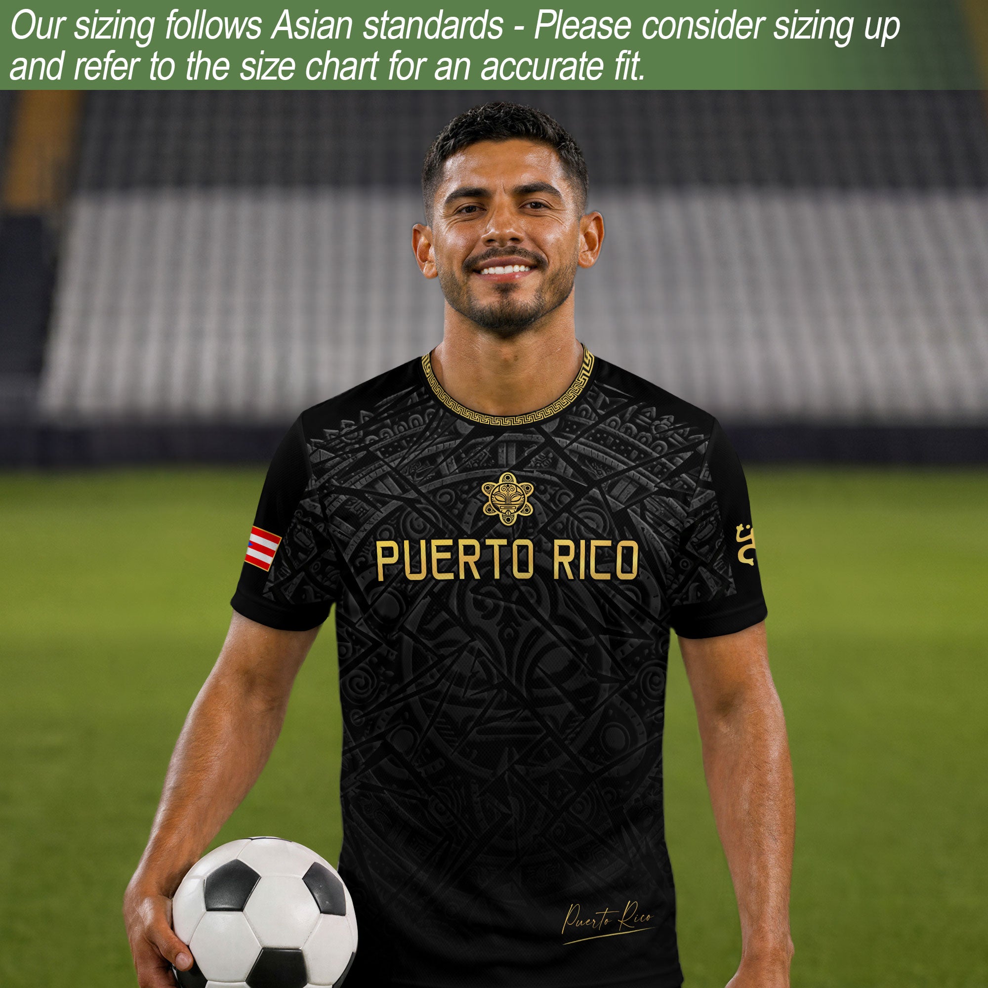 Puerto Rico Soccer Jersey Black Gold Taino Turtle Tribal Apparel Boricua Football Shirt