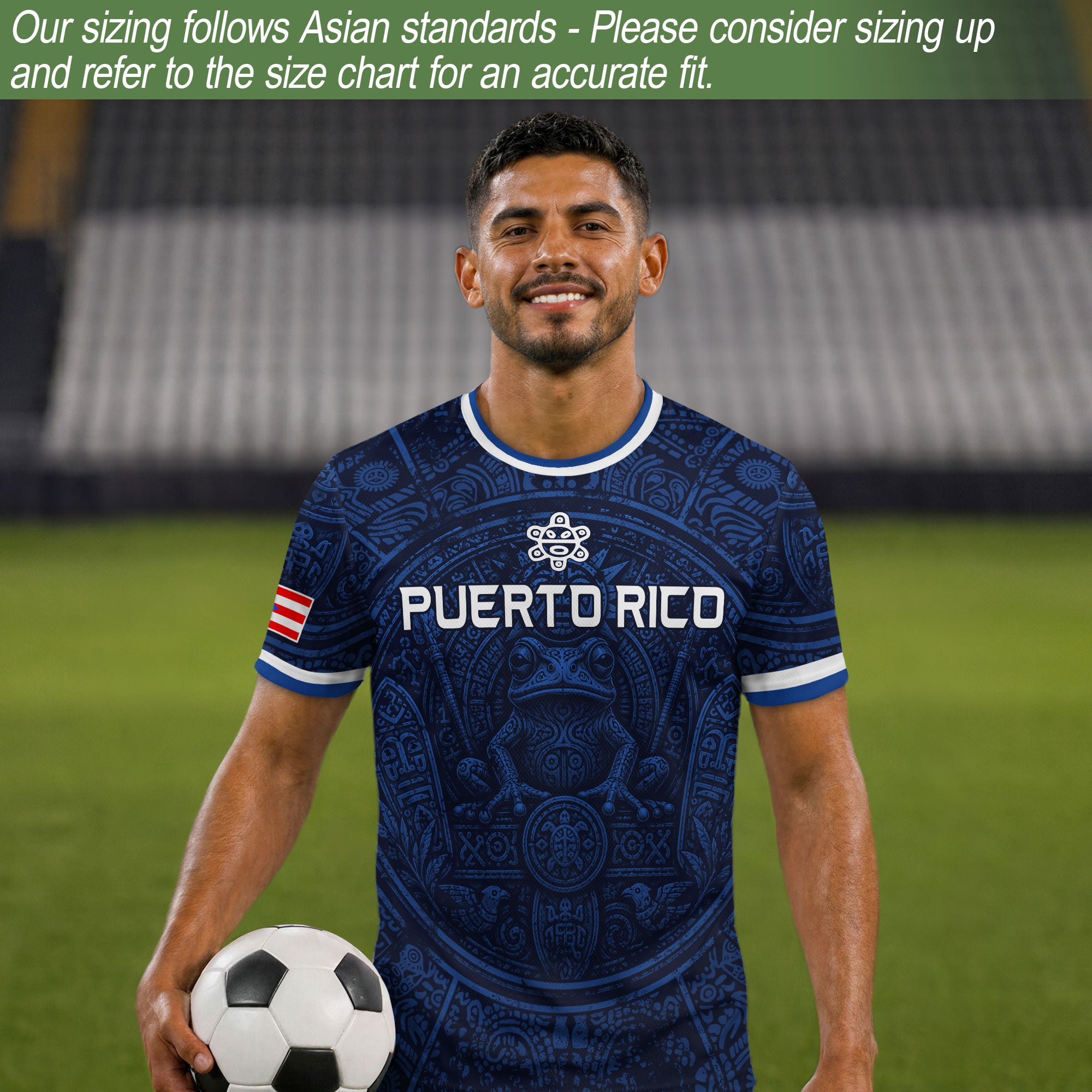 Navy Puerto Rico Soccer Jersey Coqui Taino Cultural Emblem Men Shirt and Shorts Set