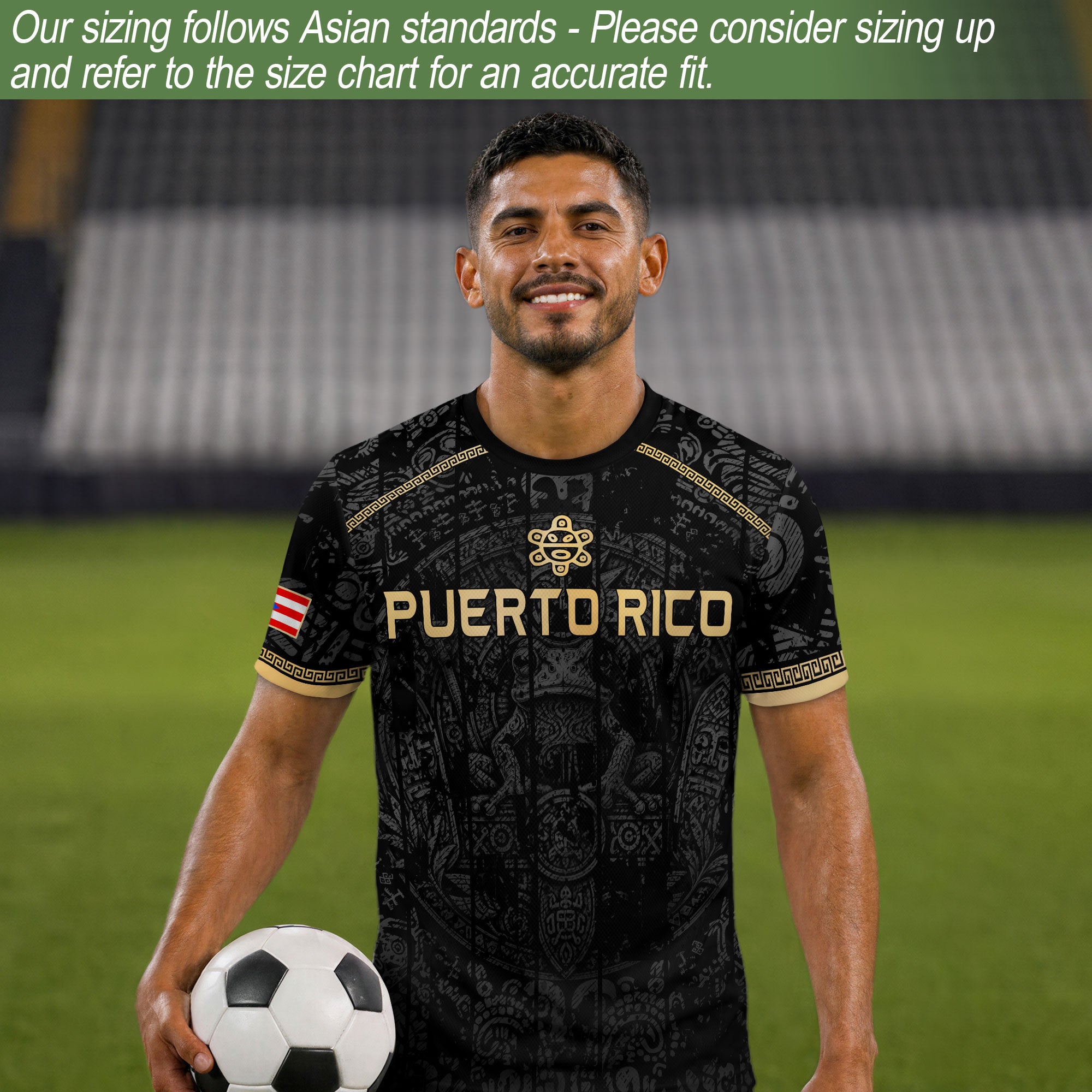 Puerto Rico Soccer Jersey Taino Turtle Coqui Frog Gold Graphic Tee Black Heritage