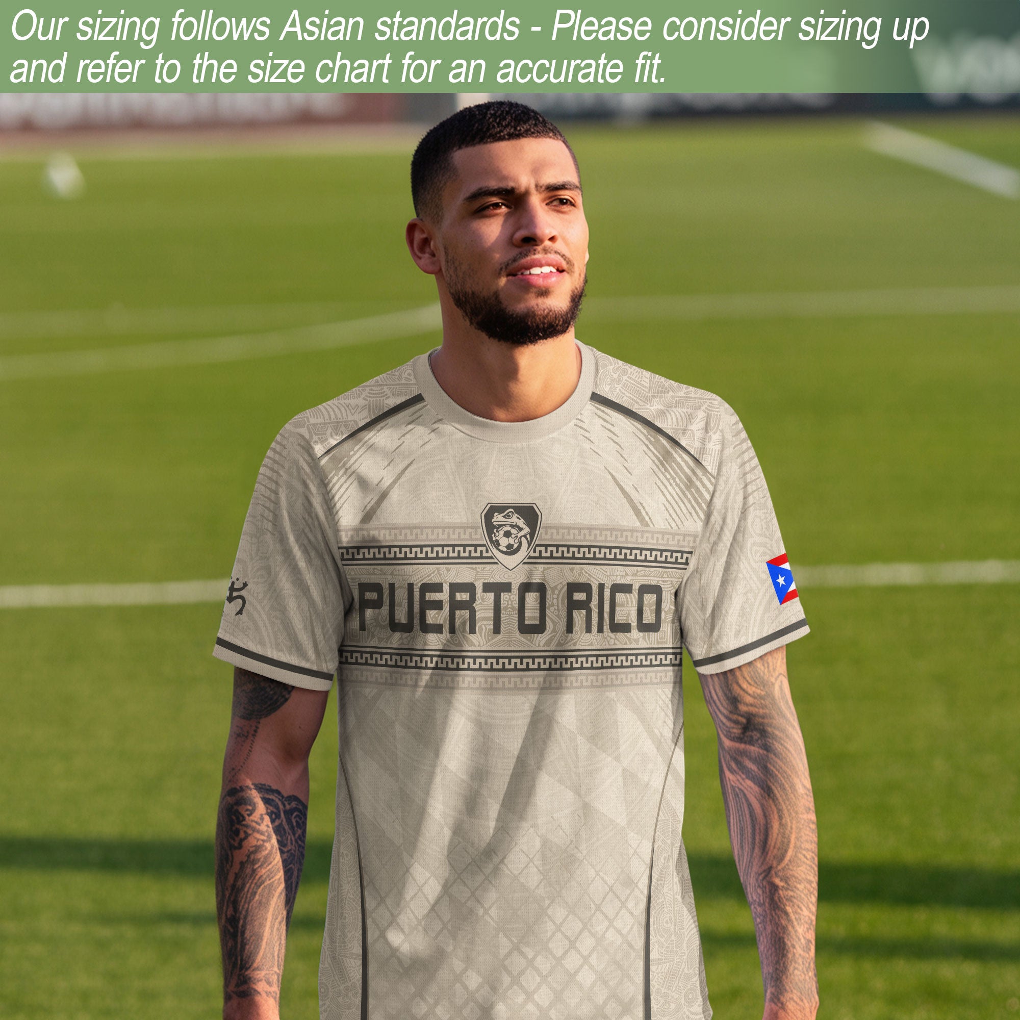 Puerto Rico Jersey - Beige Coqui Frog & Taino Tribal Pattern Sportswear Shirt