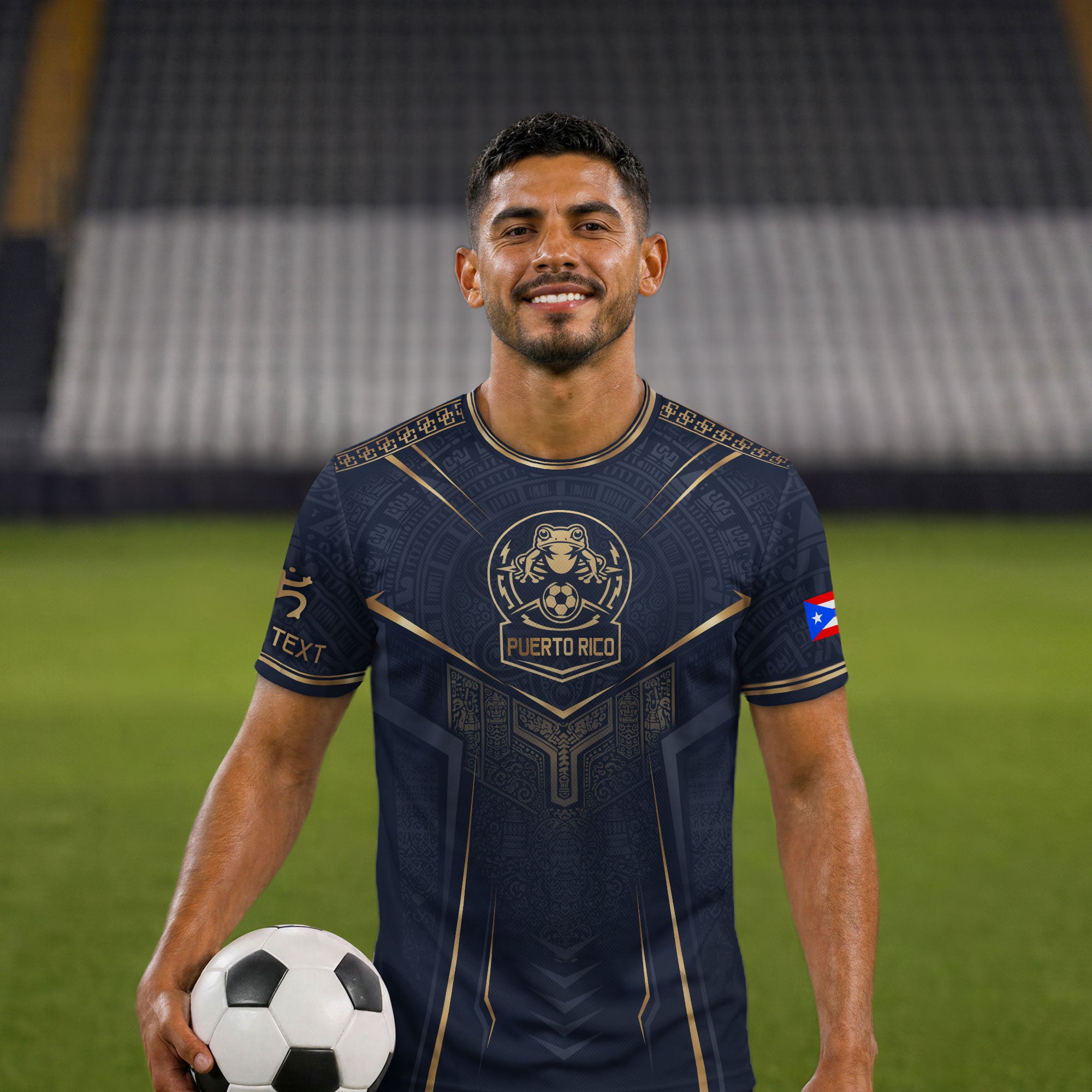 Personalized Puerto Rico Soccer Jersey Taino Coqui Frog Navy Gold Football Shirt