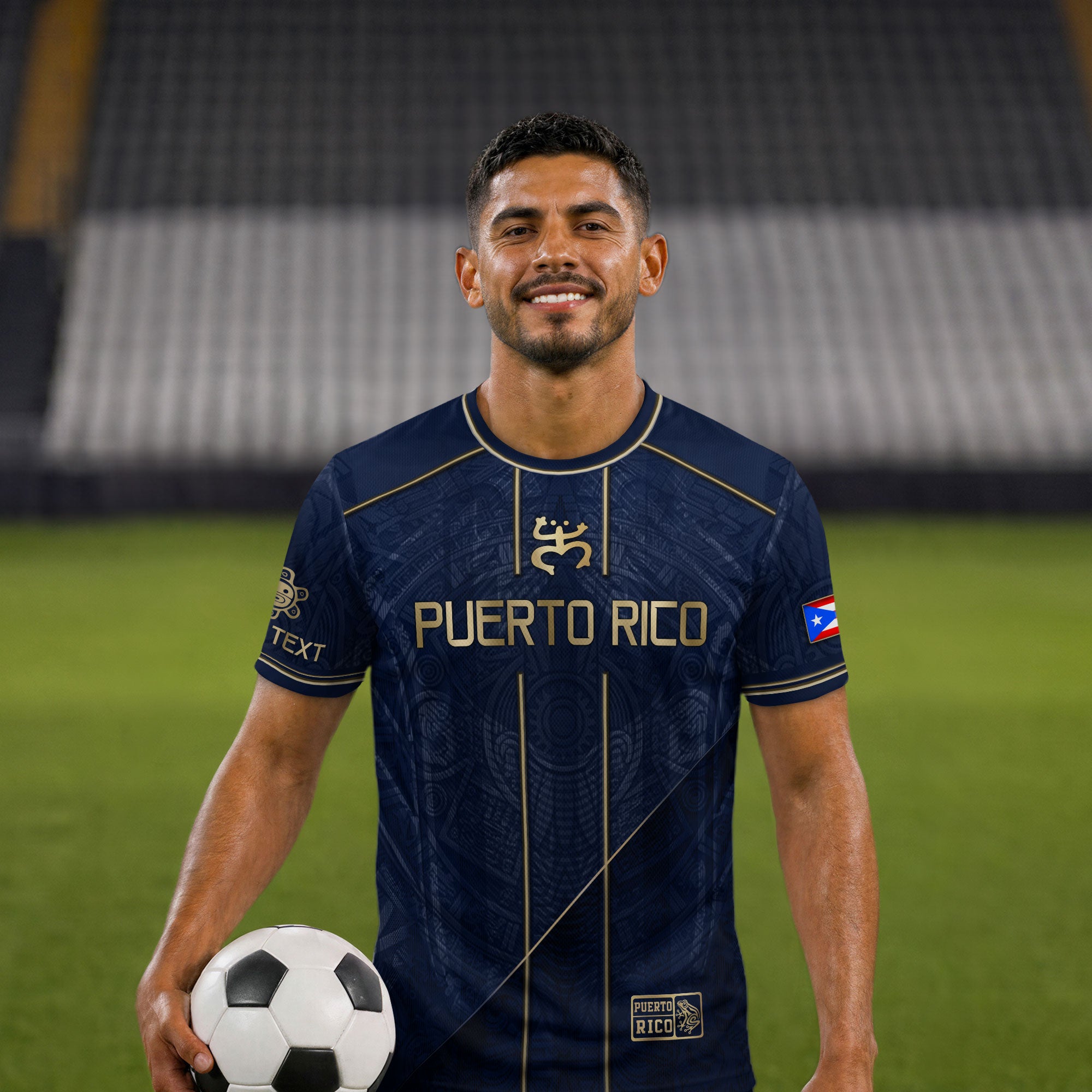 Puerto Rico Soccer Jersey Navy Gold Taino Symbol Personalized Football Shirt