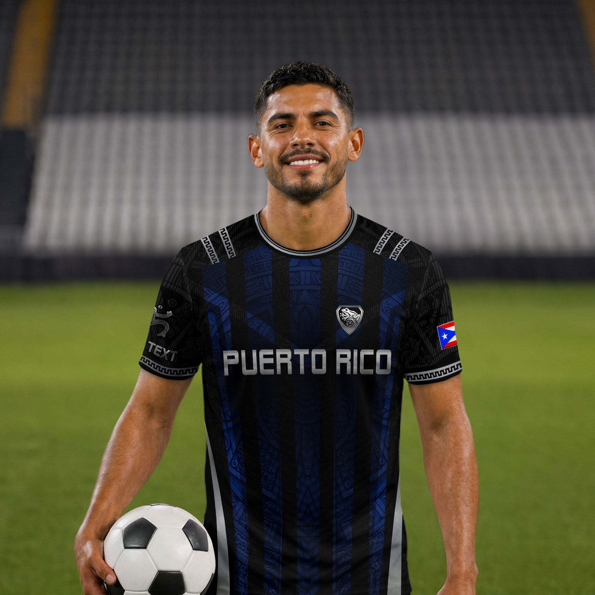 Custom Puerto Rico Soccer Jersey Navy Silver Taino Tribal Football Shirt