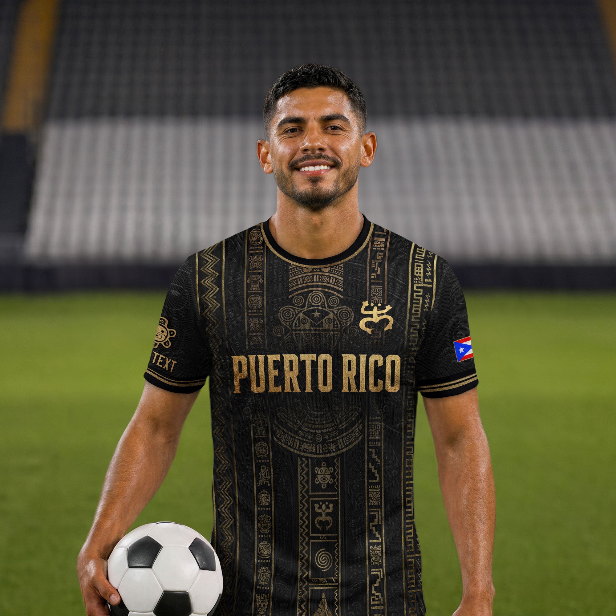 Puerto Rico Soccer Jersey Taino Petroglyph Black Gold Personalized Football Shirt