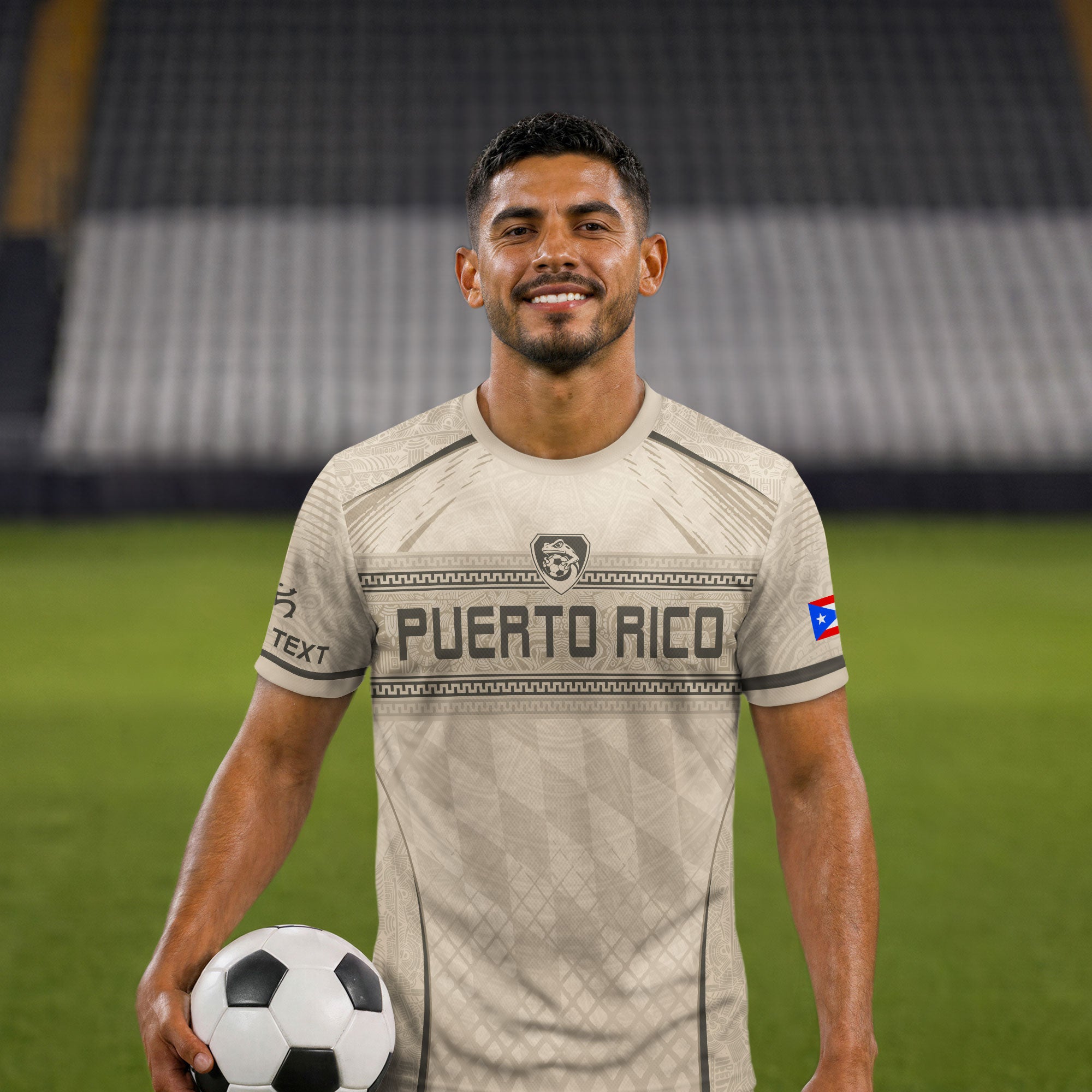Personalized Beige Puerto Rico Soccer Jersey Taino Pattern Football Shirt