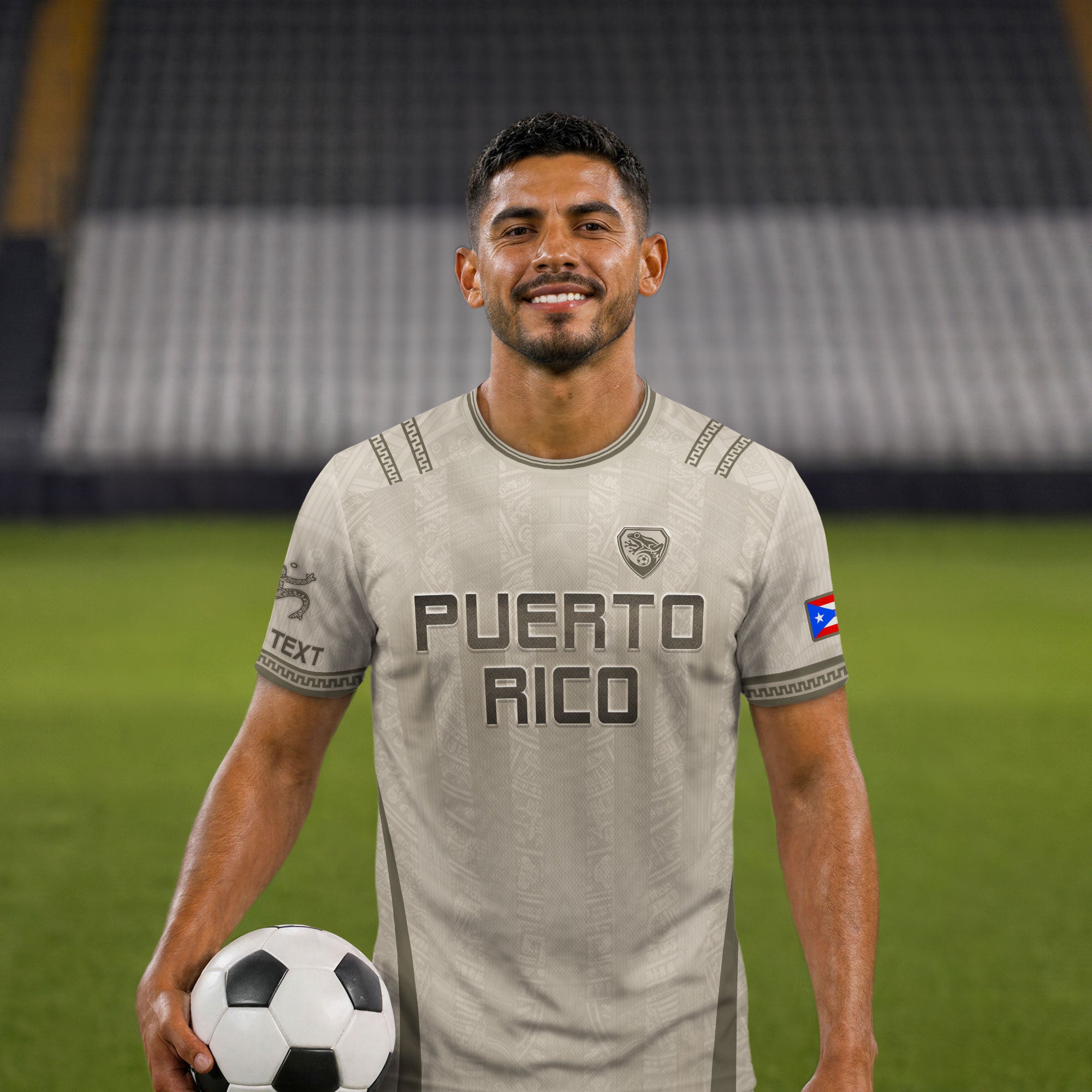 Camiseta de fútbol con máscara taína boricua azul marino de Puerto Rico, bandera tribal, orgullo nacional