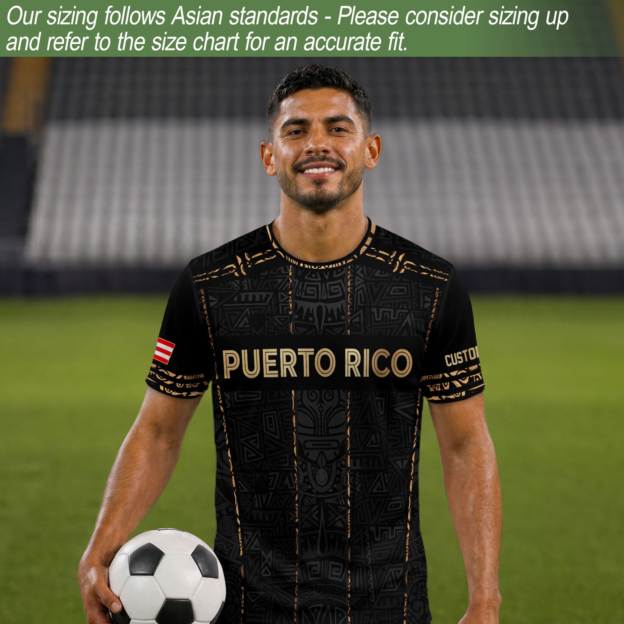 Puerto Rico Jersey Black Gold Stripes Taino Culture Personalized Sportswear