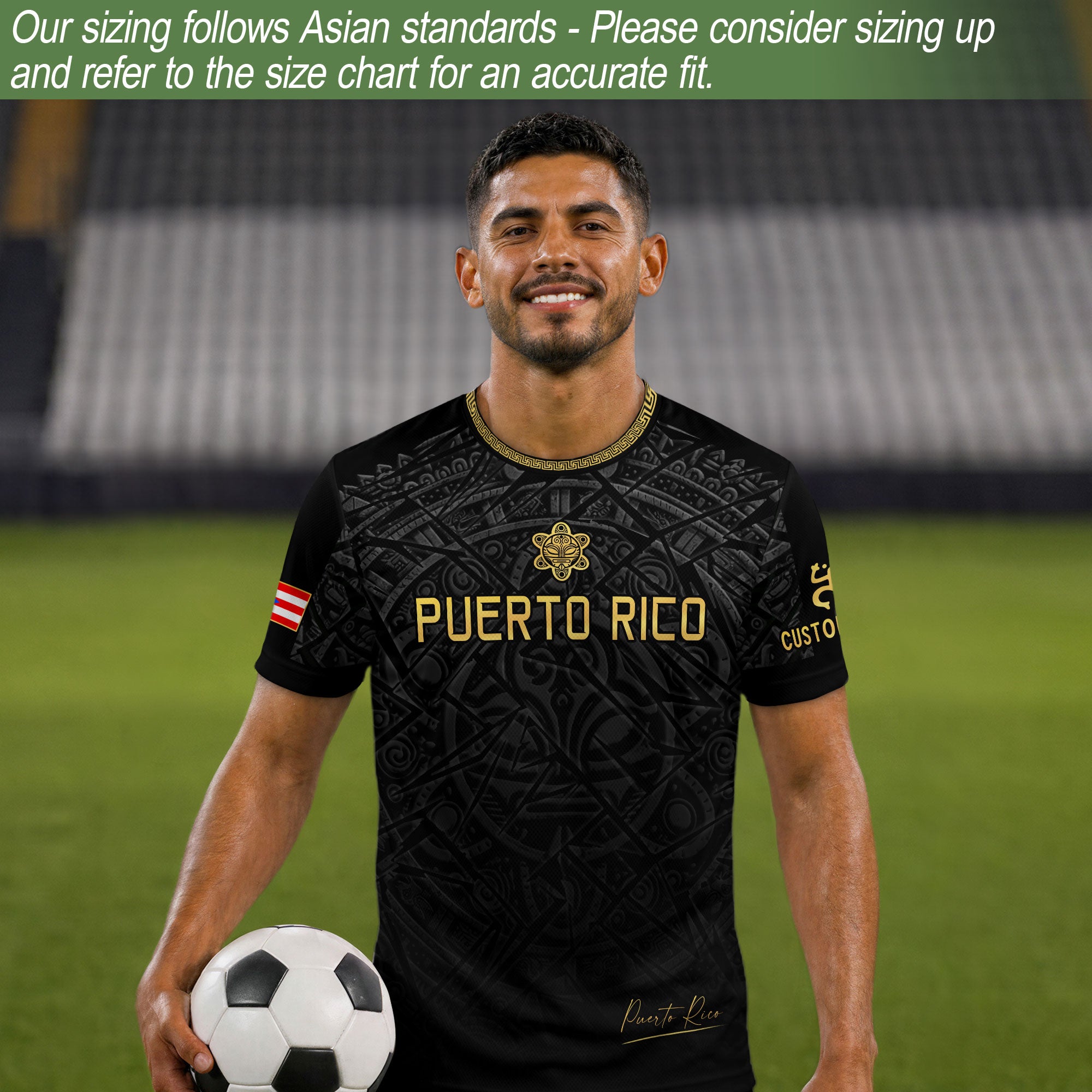 Custom Name Puerto Rico Jersey Black Gold Taino Symbols Boricua Sportswear