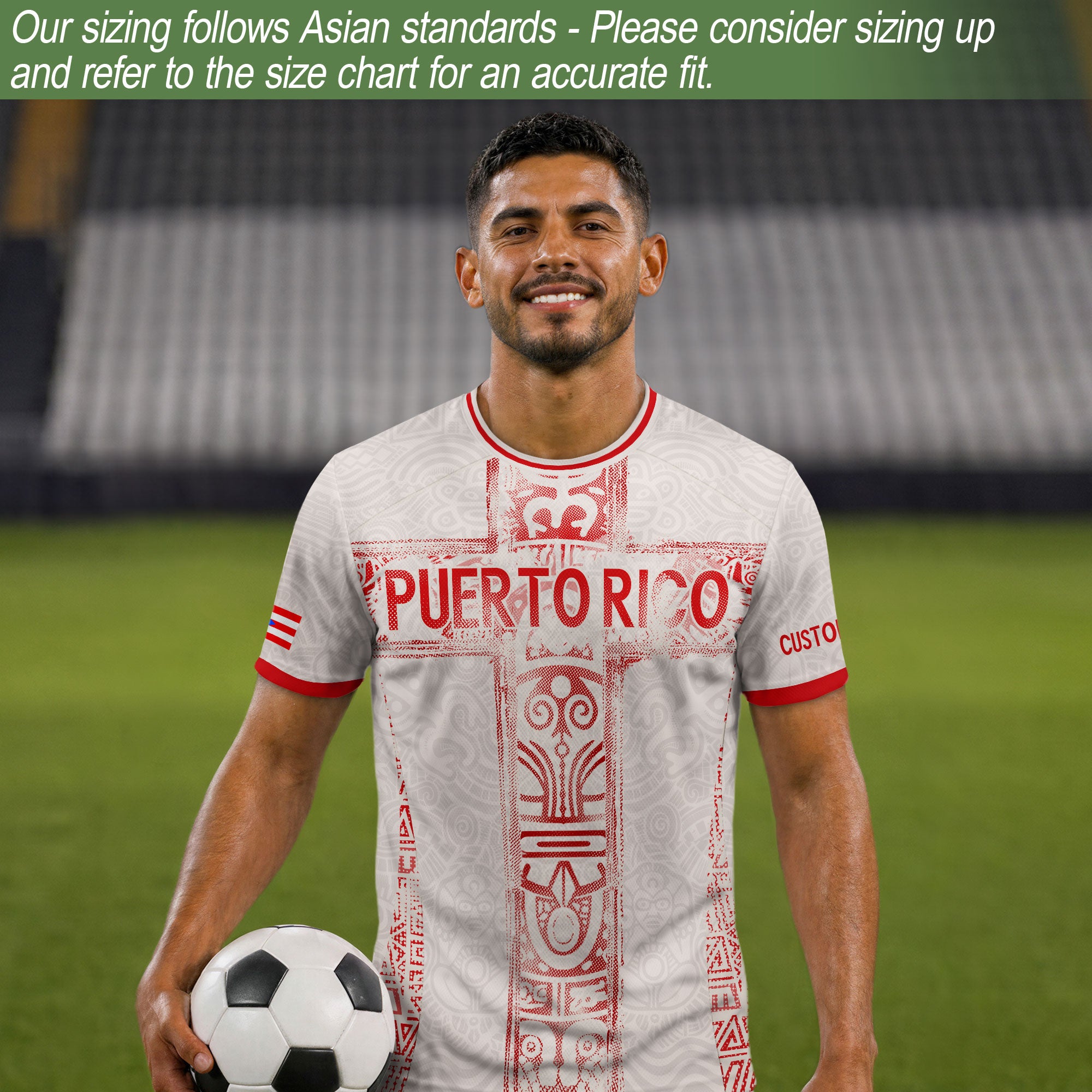 Custom Puerto Rico Soccer Jersey Beige Red – Puerto Rico Shirt, Jersey Men & Women, Puerto Rican T-Shirt