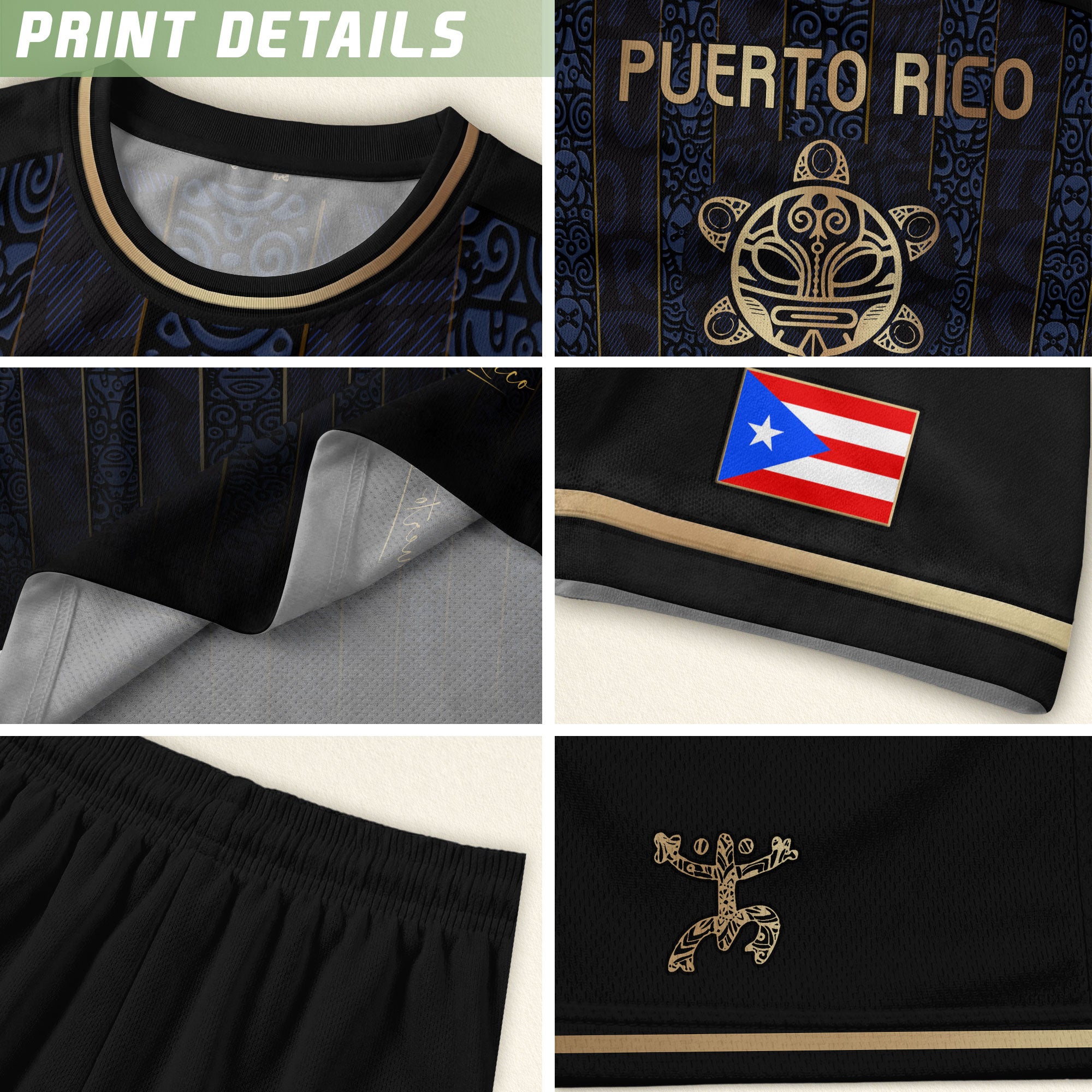 Navy Puerto Rico Soccer Jersey Taino Heritage Gold Coqui Print Boricua Football Shirt Men