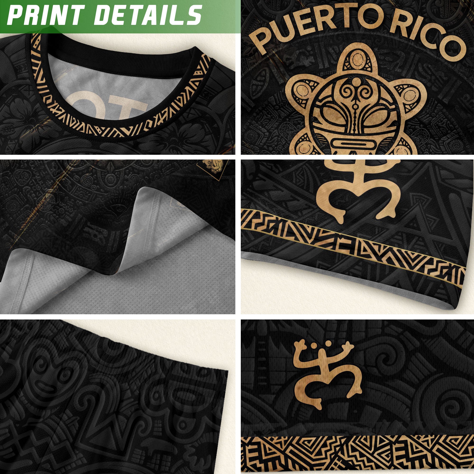 Puerto Rico Football Black Gold Shirt Taino Culture Gold Edition Soccer Jersey