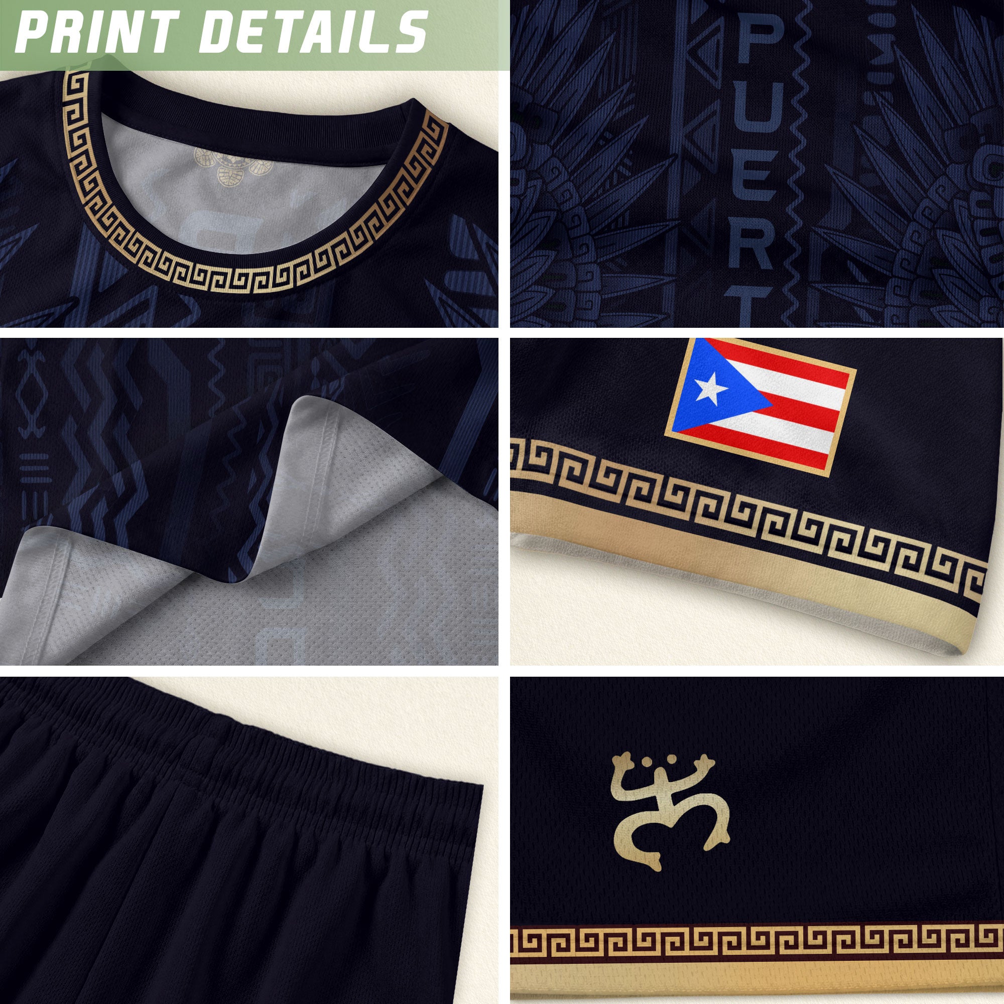 Camiseta de fútbol con máscara taína boricua azul marino de Puerto Rico, bandera tribal, orgullo nacional