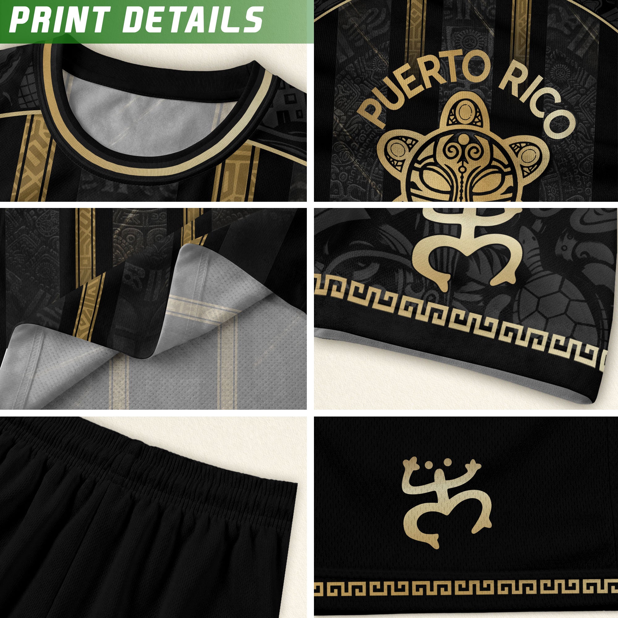 Puerto Rico Soccer Jersey - Black Vertical Stripe Taino Sun Heritage Football Shirt