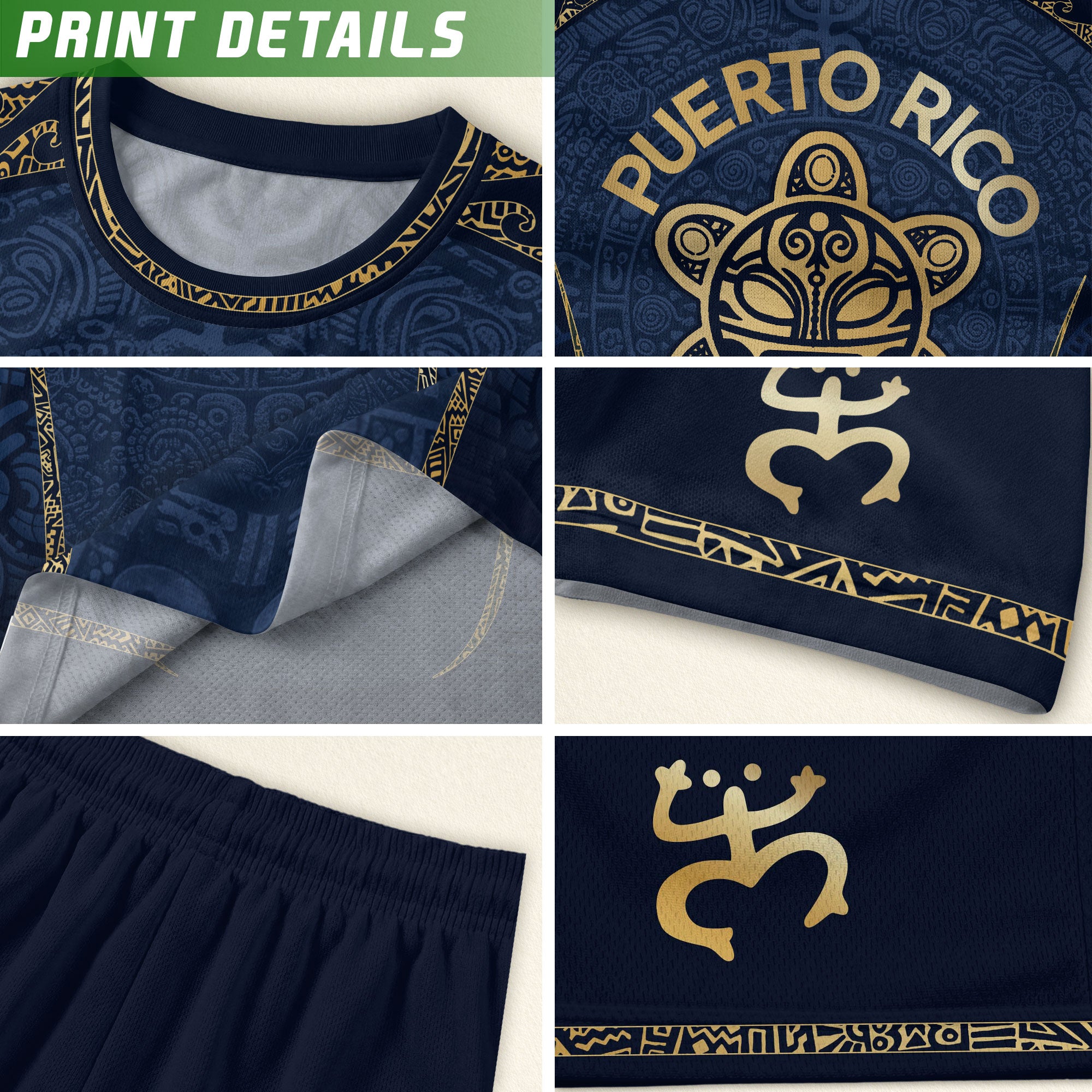 Puerto Rico Soccer Jersey - Navy and Gold Taino Sun Heritage Football Shirt