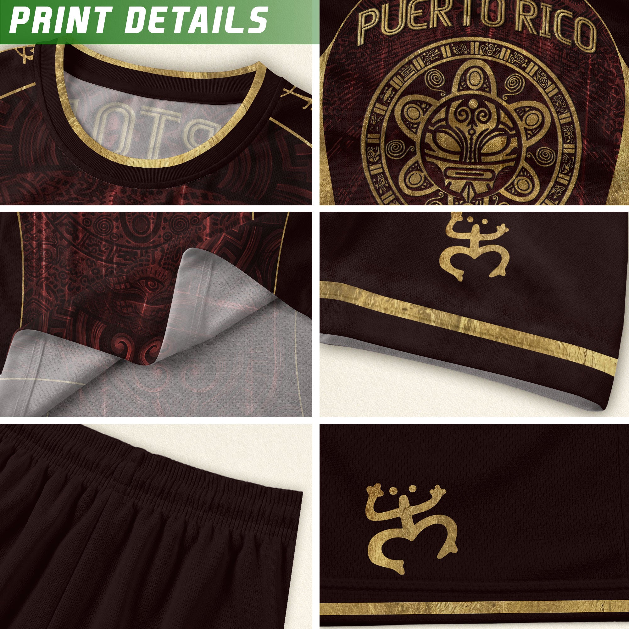 Puerto Rico Soccer Jersey - Elite Maroon Gold Edition Taino Symbol Training Heritage Shirt
